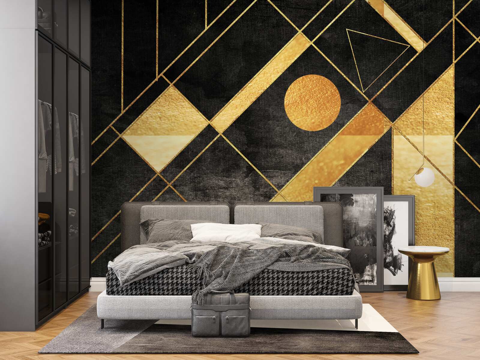 Fototapeta čierne pozadie so zlatými čiarami