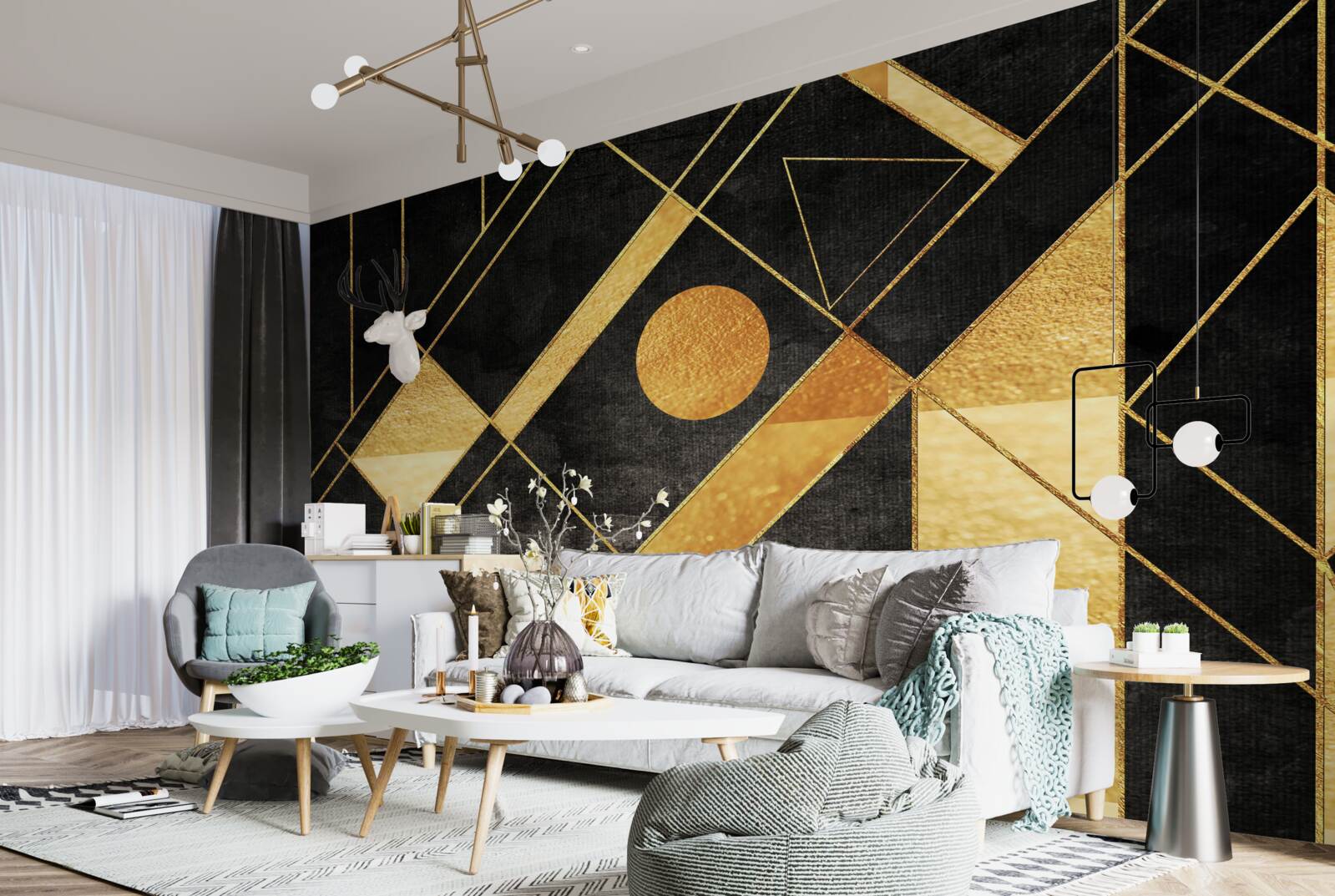 Fototapeta čierne pozadie so zlatými čiarami