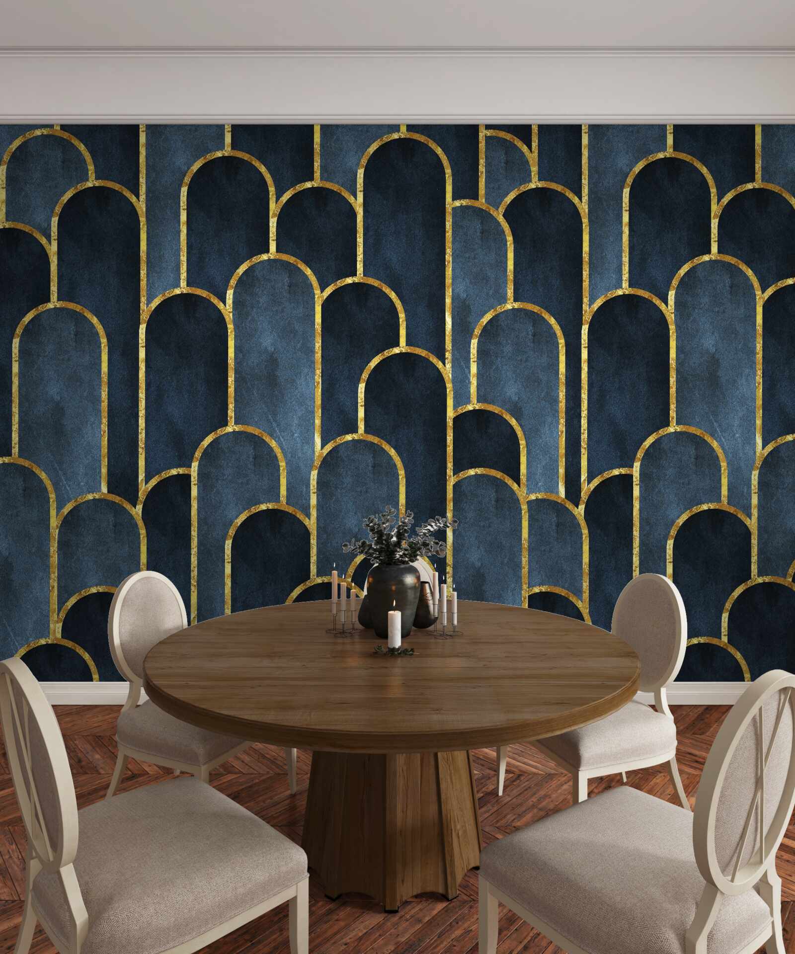 Fototapeta zlaté akcenty na čiernych, vzdušných topoch