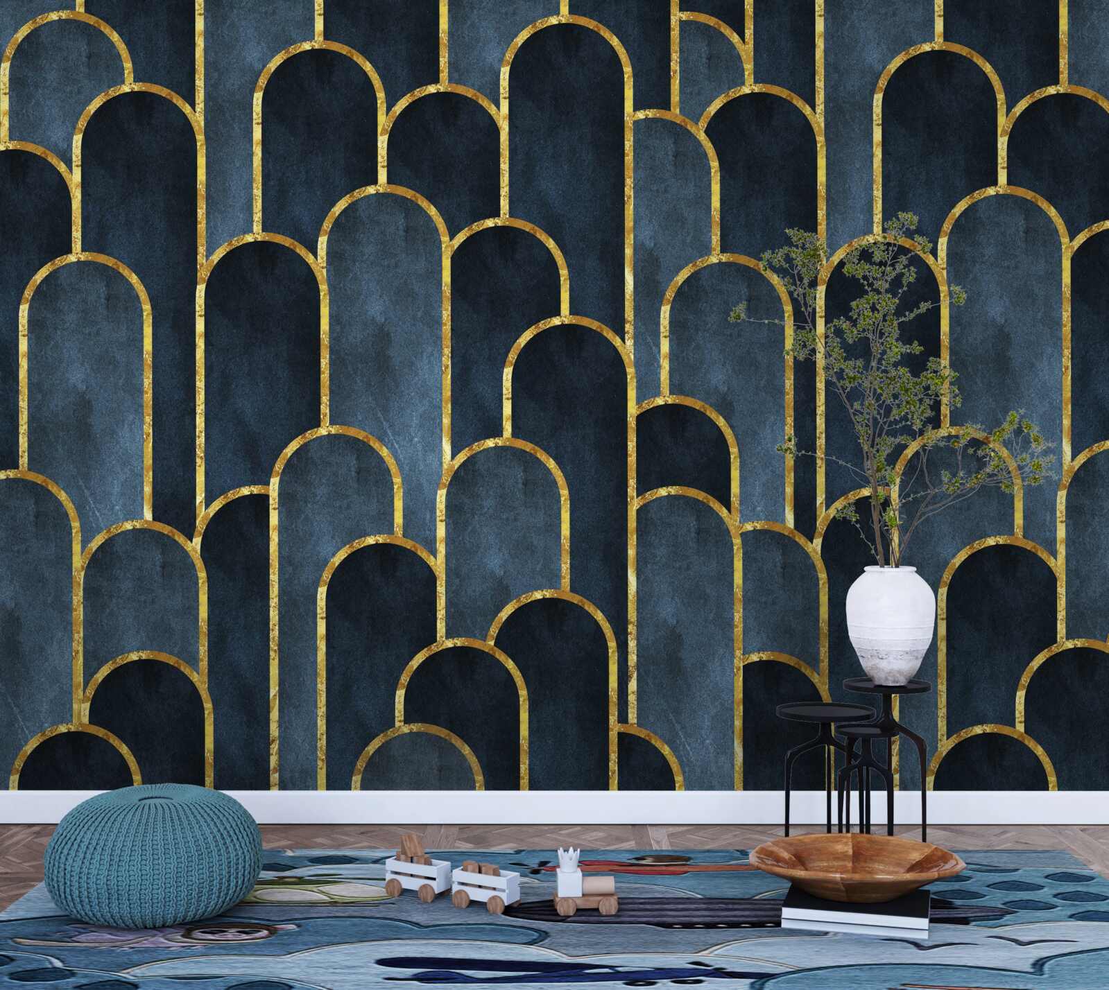 Fototapeta zlaté akcenty na čiernych, vzdušných topoch