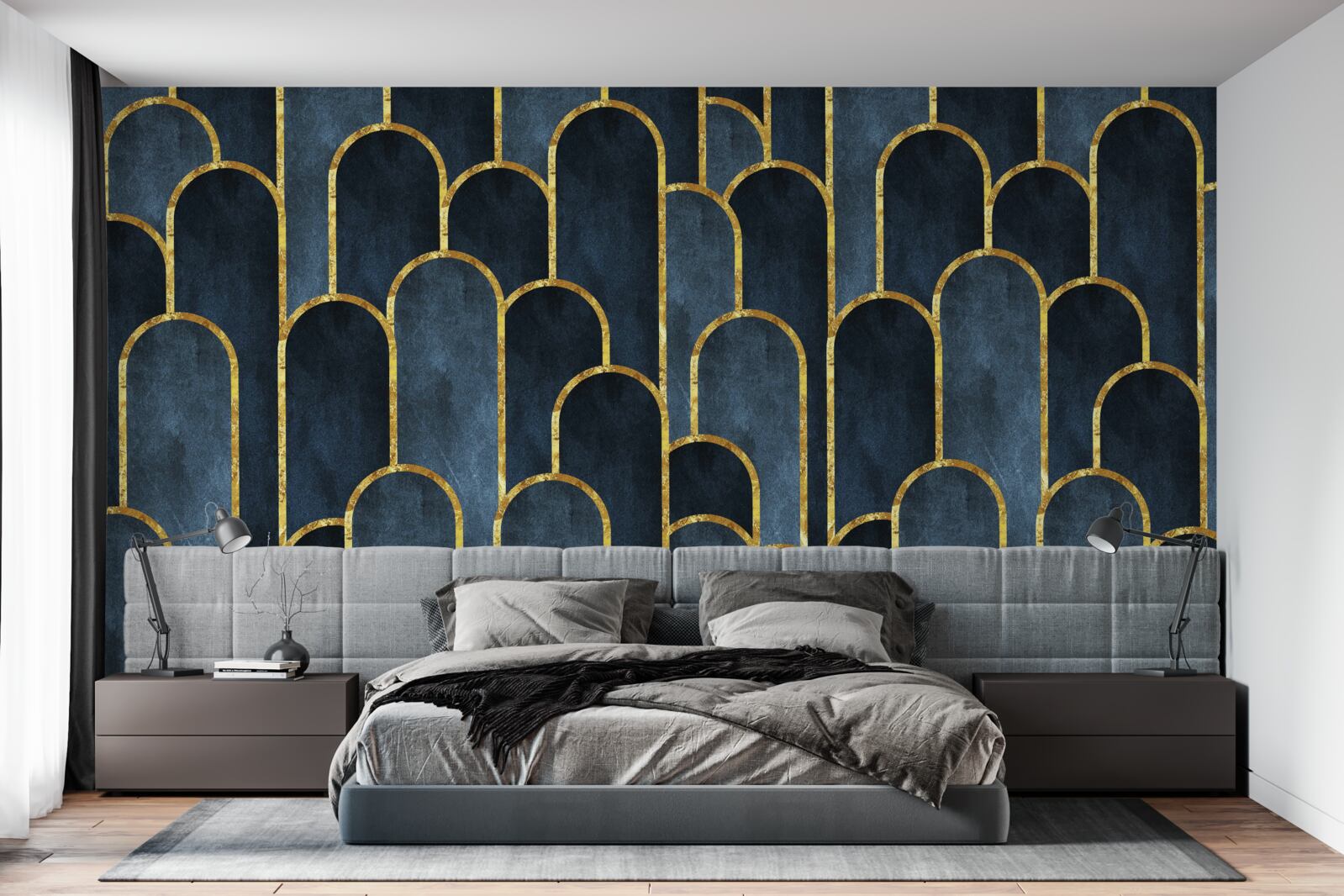 Fototapeta zlaté akcenty na čiernych, vzdušných topoch