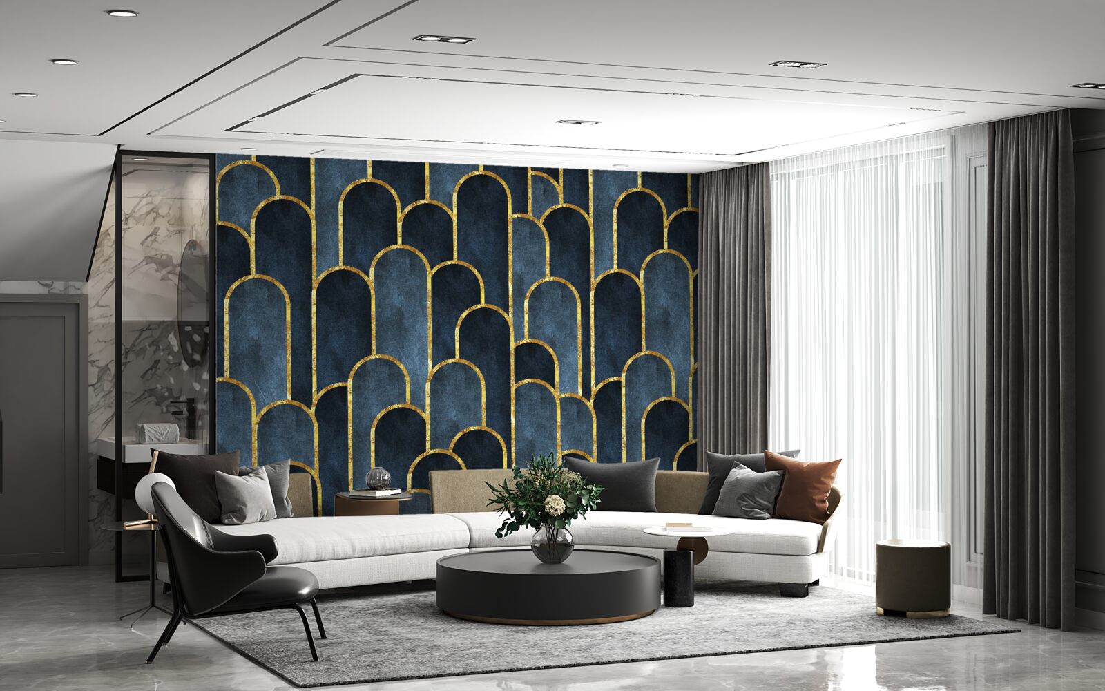 Fototapeta zlaté akcenty na čiernych, vzdušných topoch