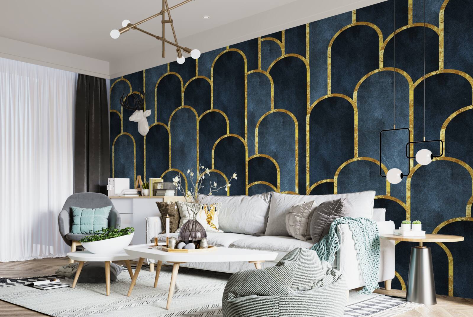 Fototapeta zlaté akcenty na čiernych, vzdušných topoch