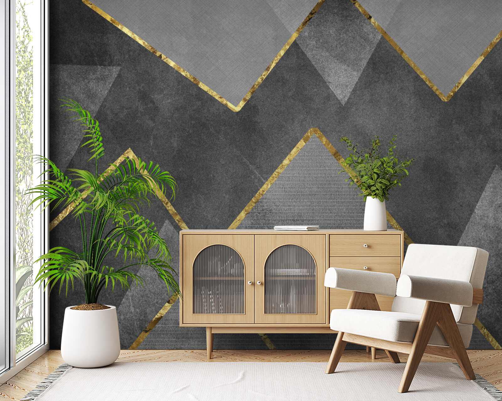 Fototapeta zlaté a čierne a biele cikcaky