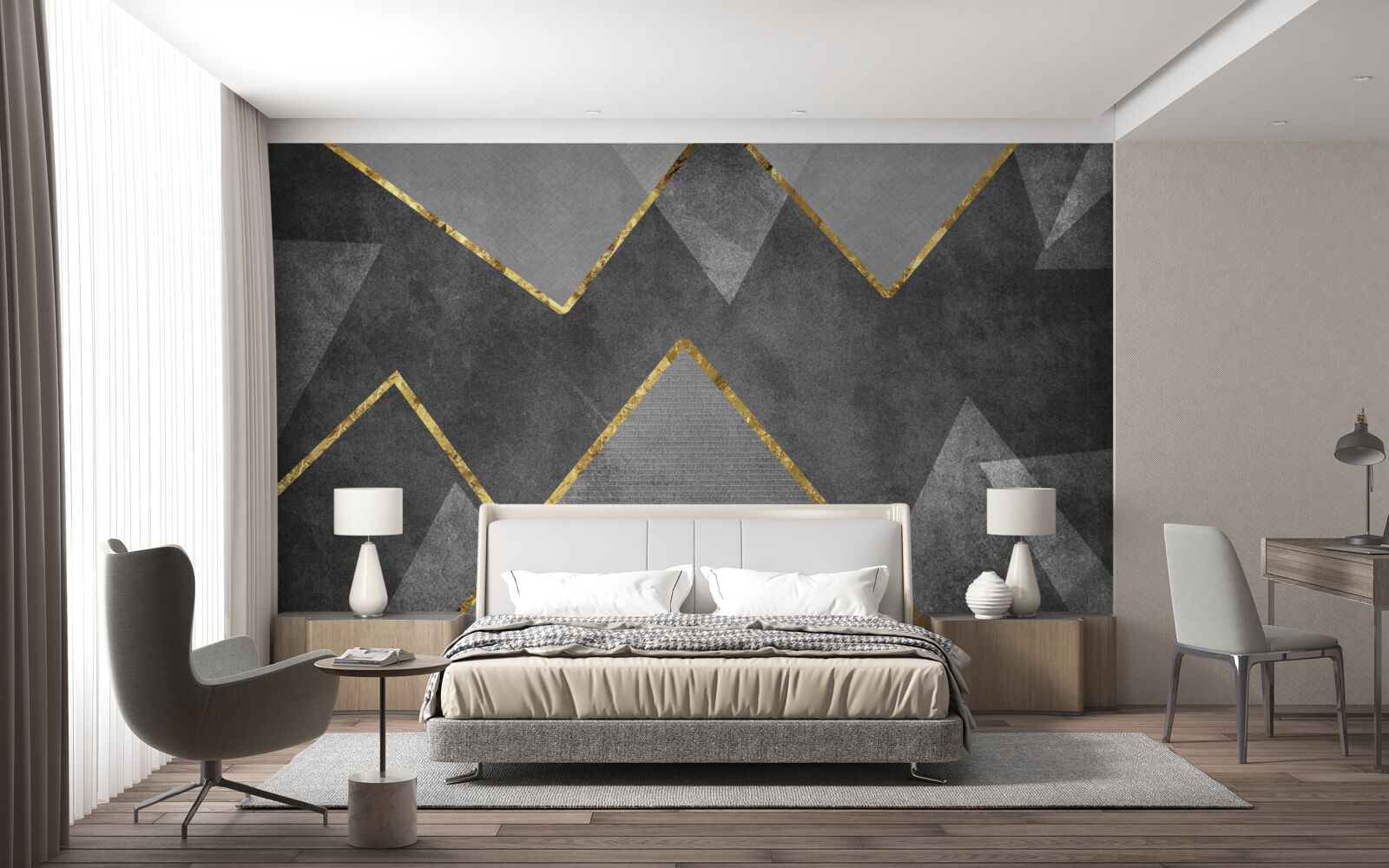 Fototapeta zlaté a čierne a biele cikcaky