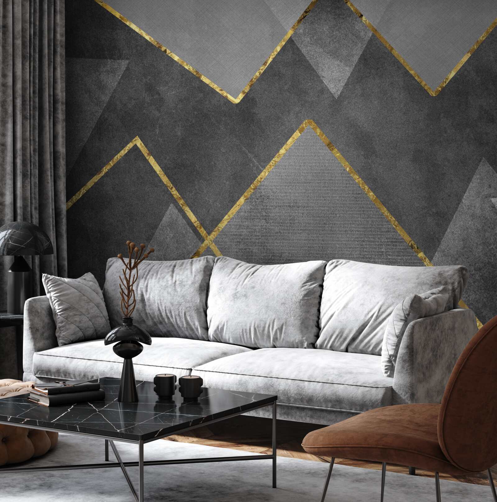 Fototapeta zlaté a čierne a biele cikcaky