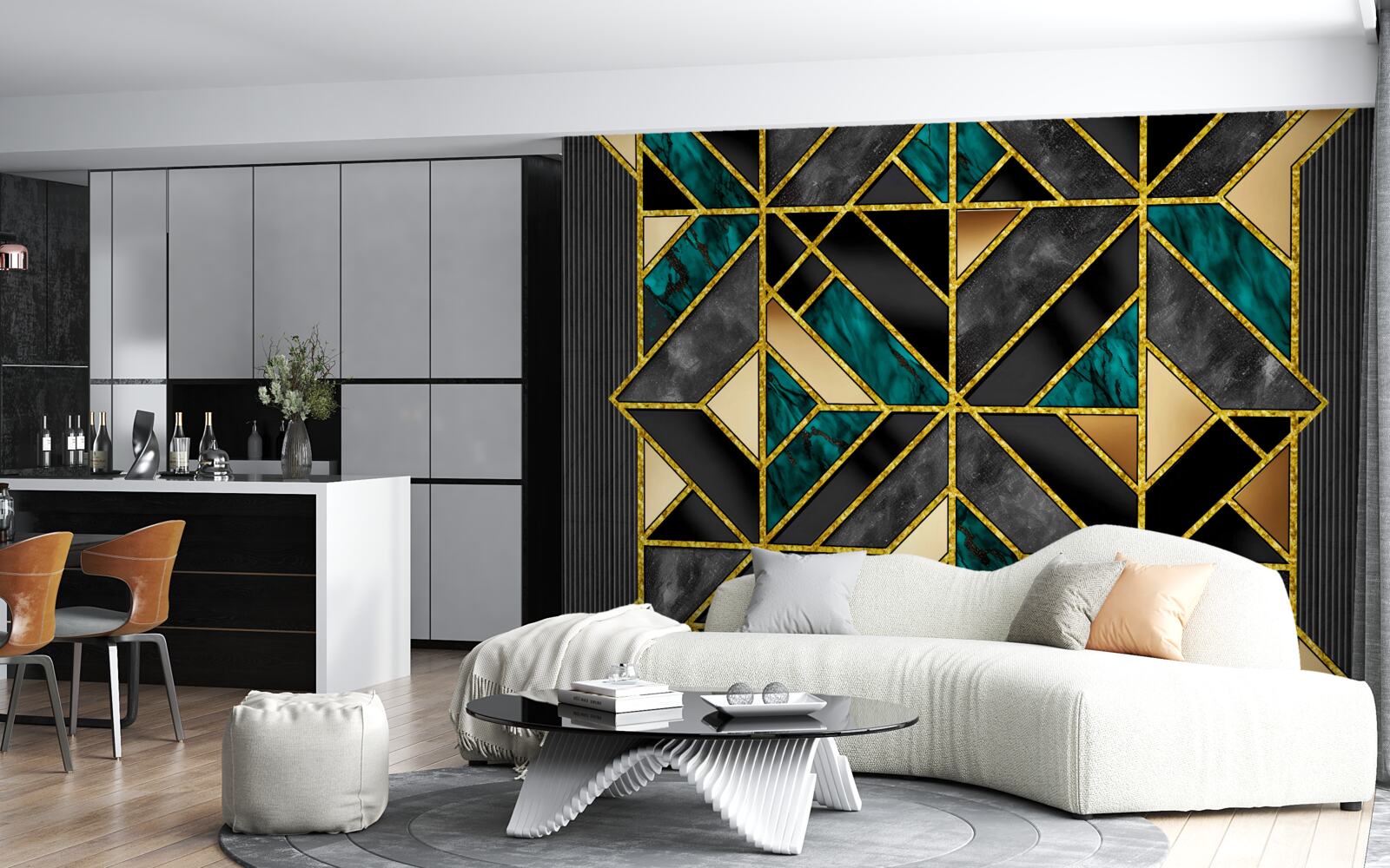 Fototapeta pozadie v geometrickom štýle v sivo-tyrkysovom odtieni