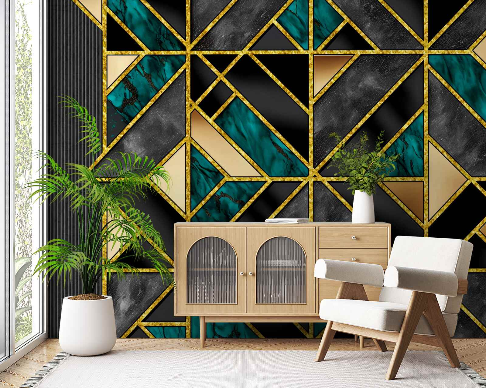 Fototapeta pozadie v geometrickom štýle v sivo-tyrkysovom odtieni