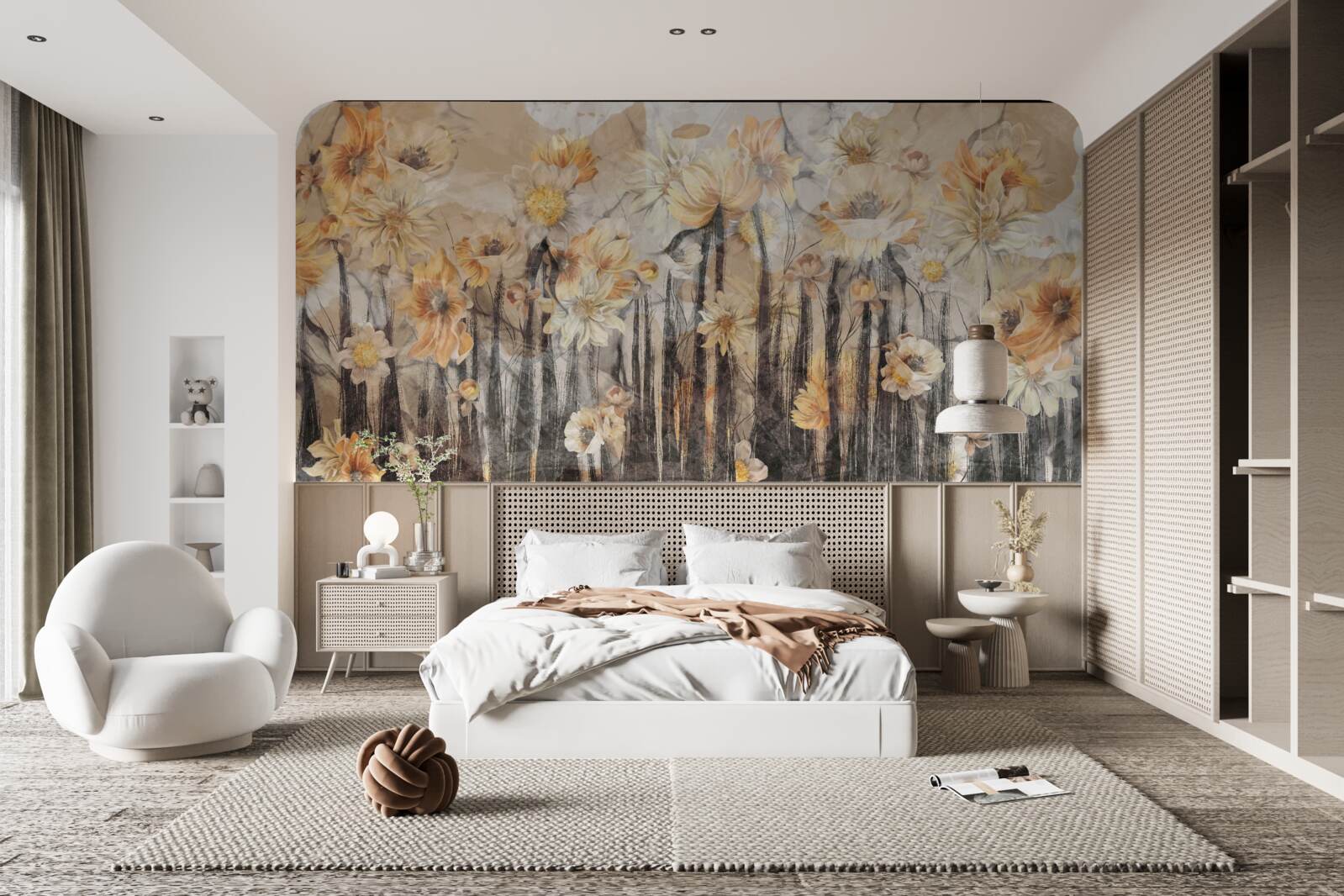 Fototapeta kvety vo vintage štýle na sivom podklade