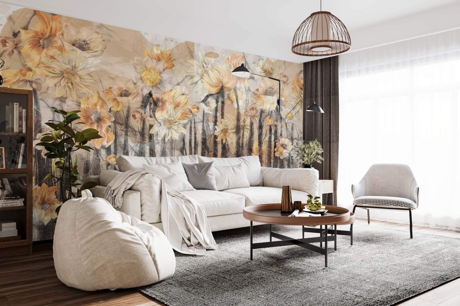 Fototapeta kvety vo vintage štýle na sivom podklade