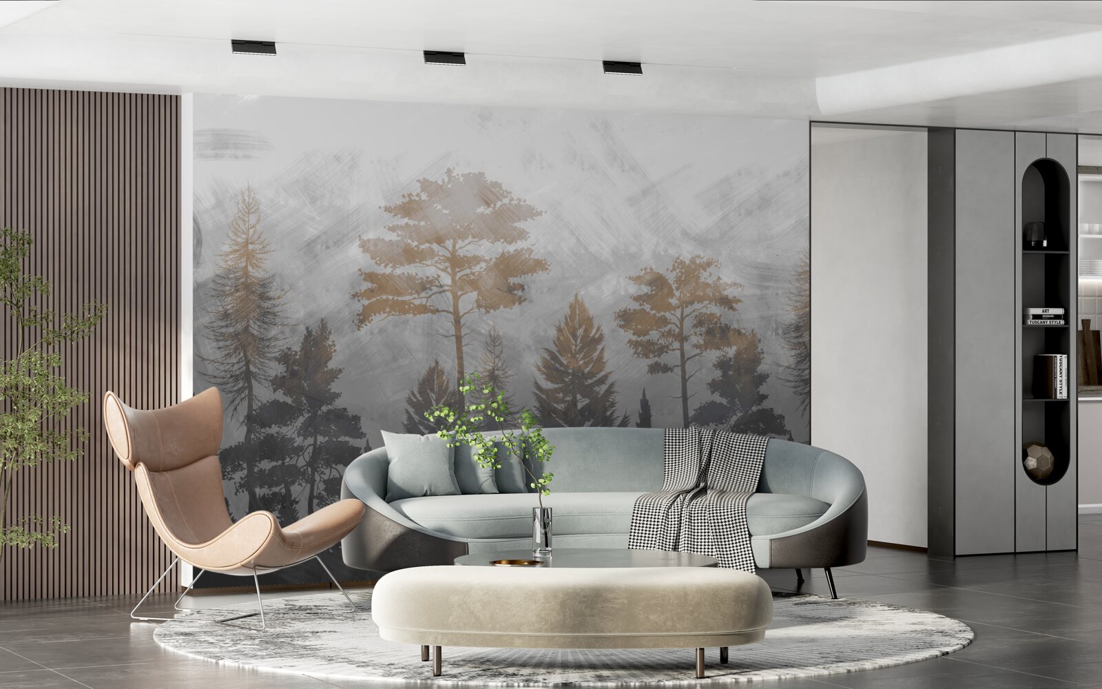 Fototapeta Slnečné lúče prenikajú cez lesnú hmlu