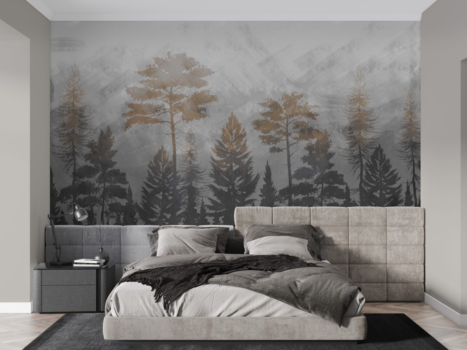 Fototapeta Slnečné lúče prenikajú cez lesnú hmlu