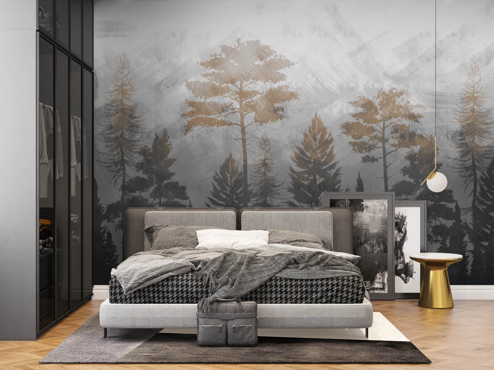 Fototapeta Slnečné lúče prenikajú cez lesnú hmlu