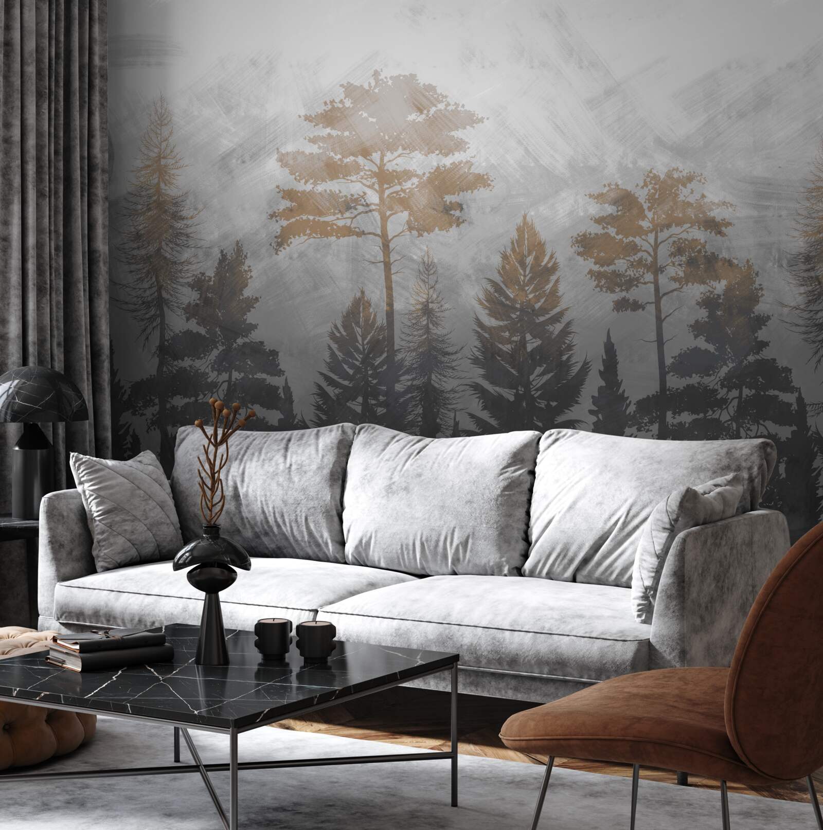 Fototapeta Slnečné lúče prenikajú cez lesnú hmlu