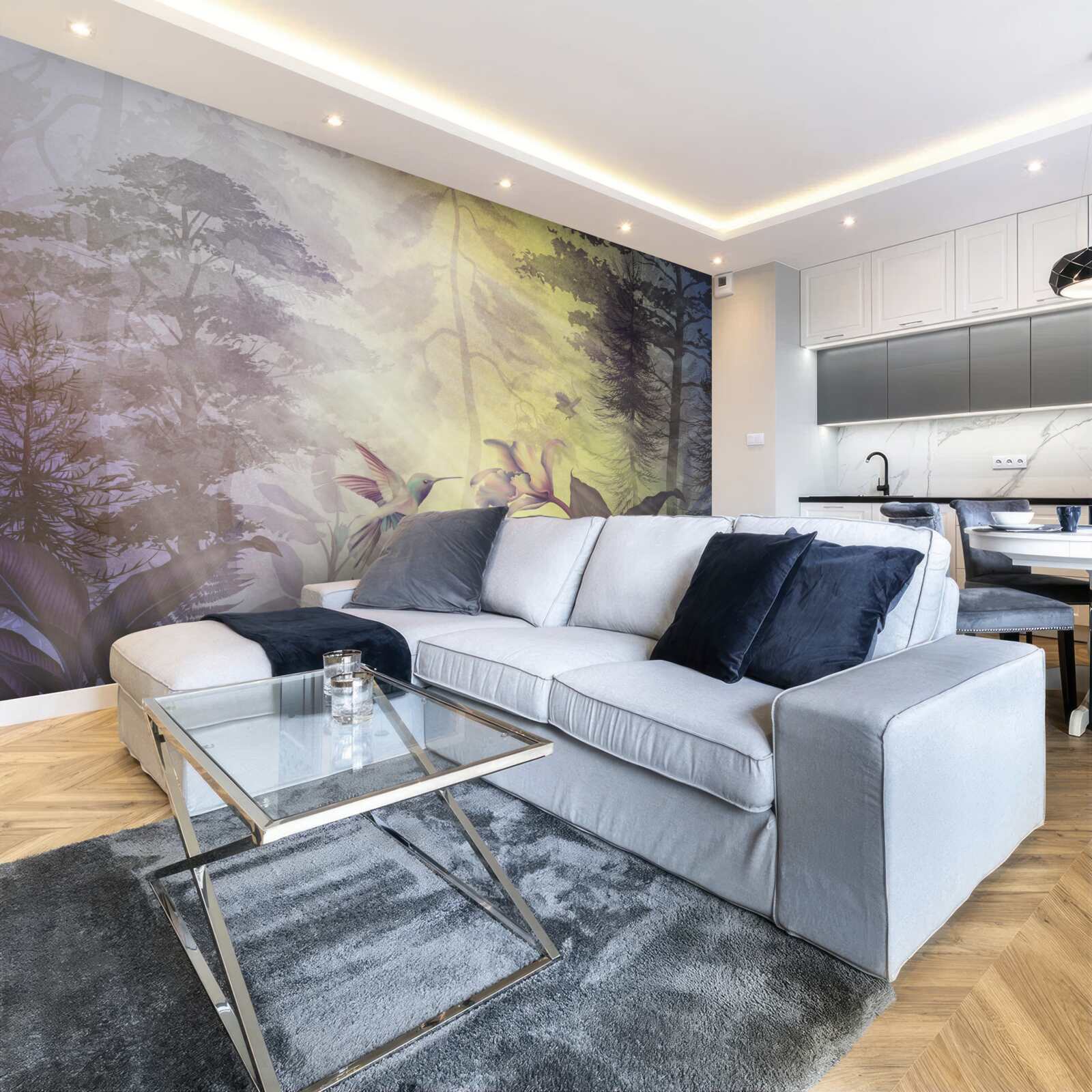 Fototapeta les listnatých stromov pod lúčmi slnka