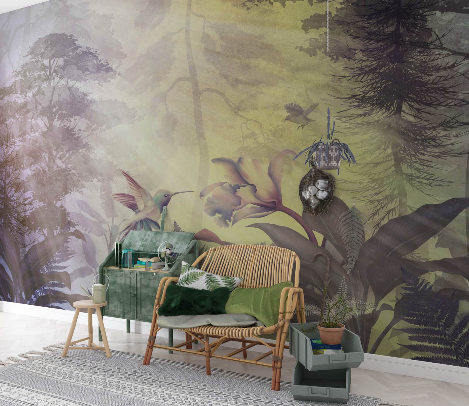 Fototapeta les listnatých stromov pod lúčmi slnka