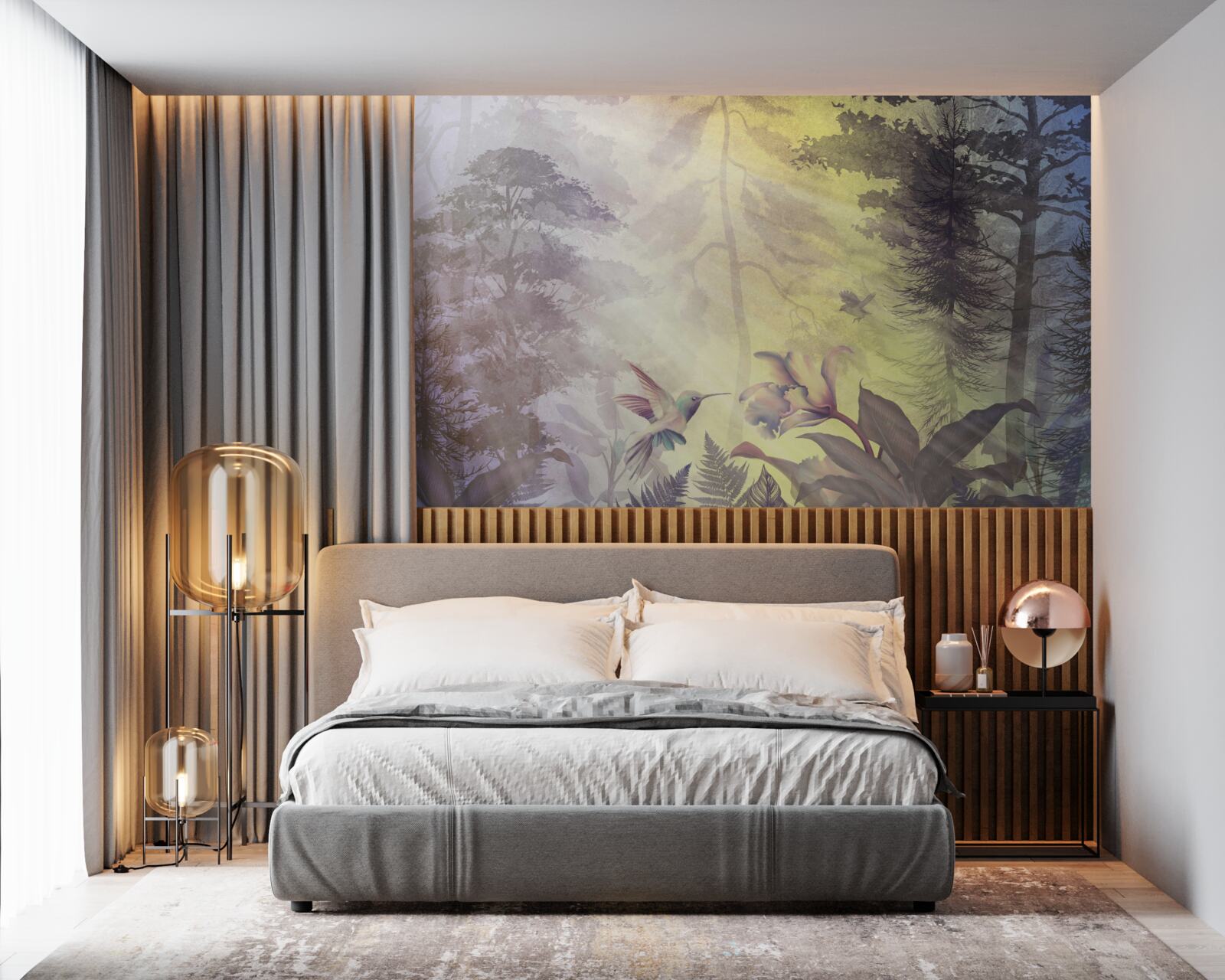 Fototapeta les listnatých stromov pod lúčmi slnka