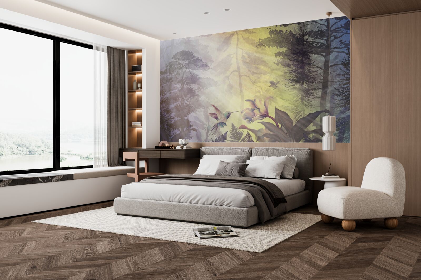 Fototapeta les listnatých stromov pod lúčmi slnka