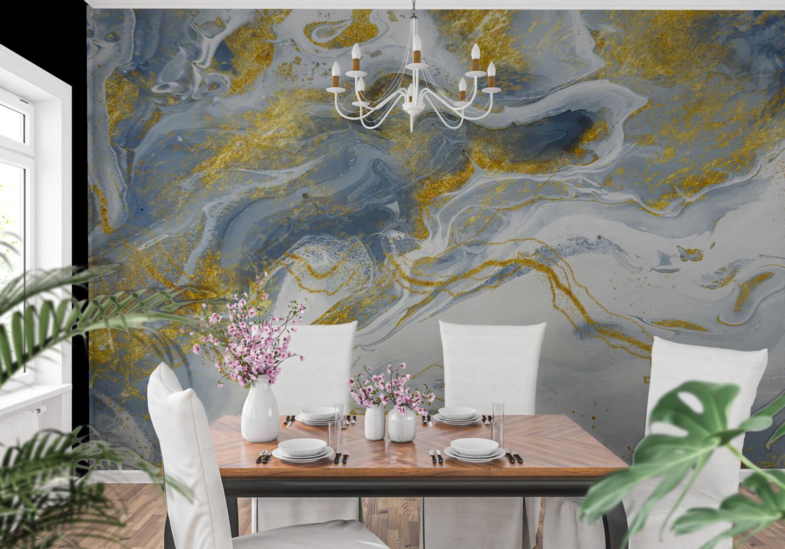 Fototapeta modrý mramor so zlatou intarziou