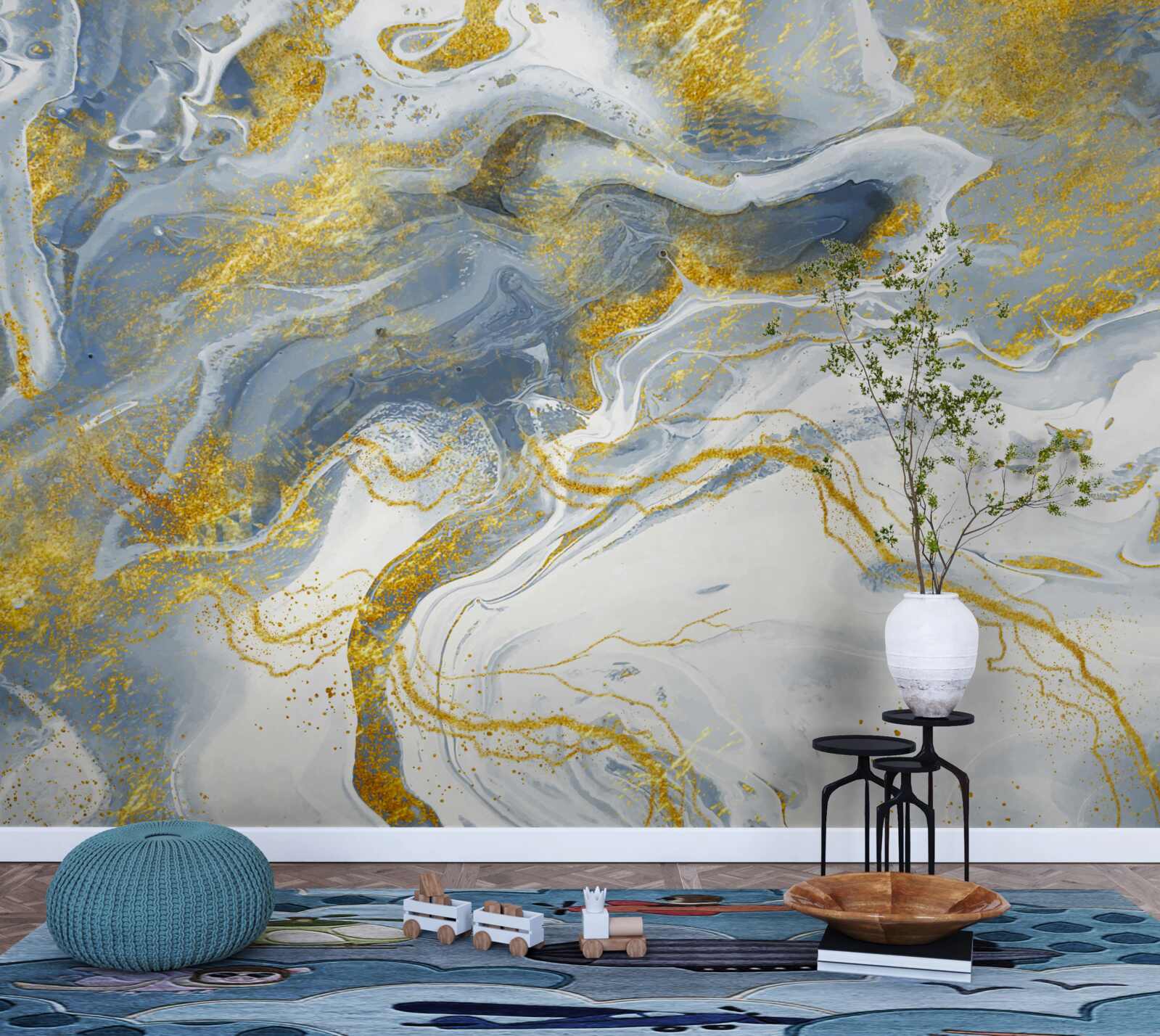 Fototapeta modrý mramor so zlatou intarziou