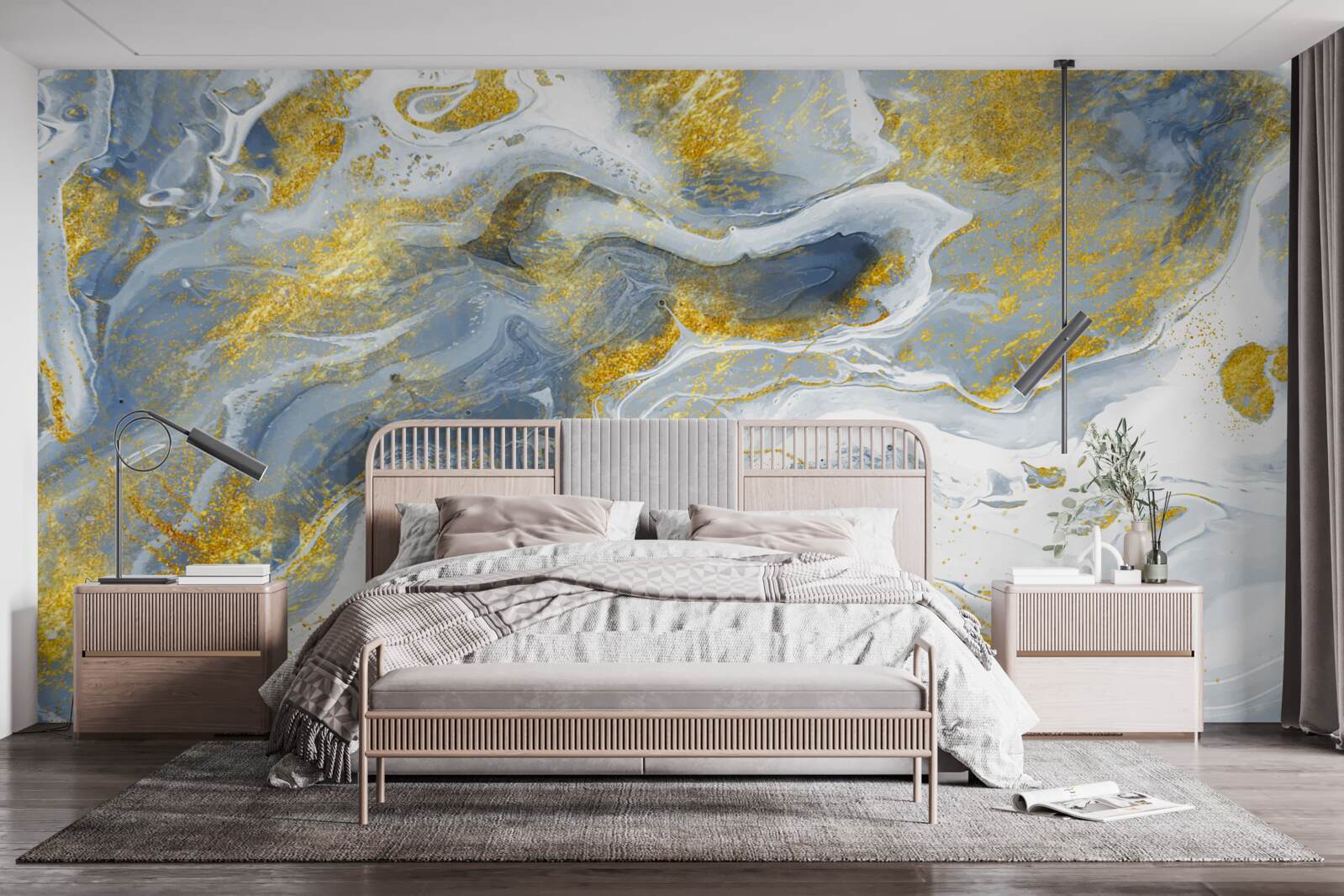 Fototapeta modrý mramor so zlatou intarziou