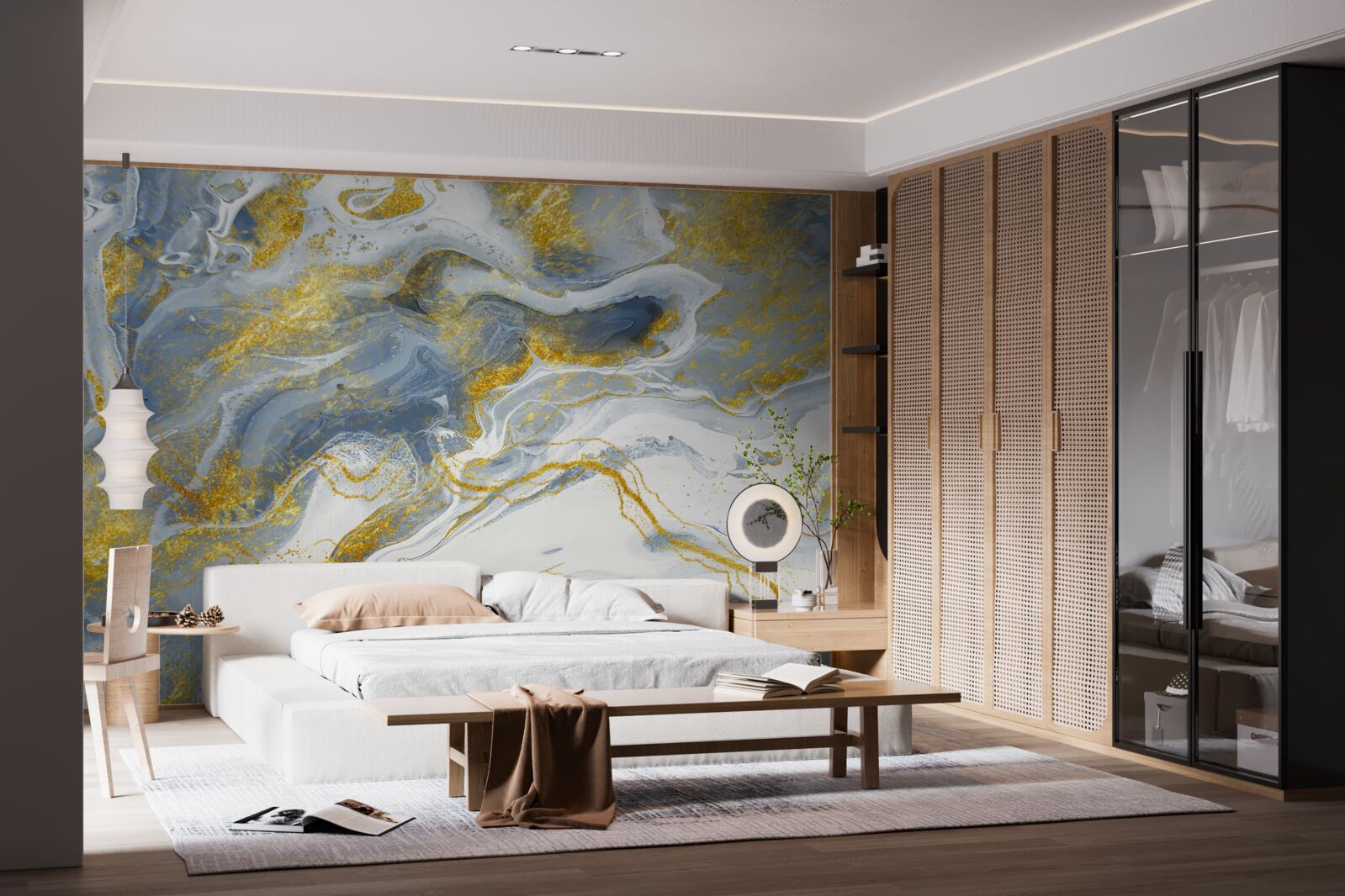 Fototapeta modrý mramor so zlatou intarziou