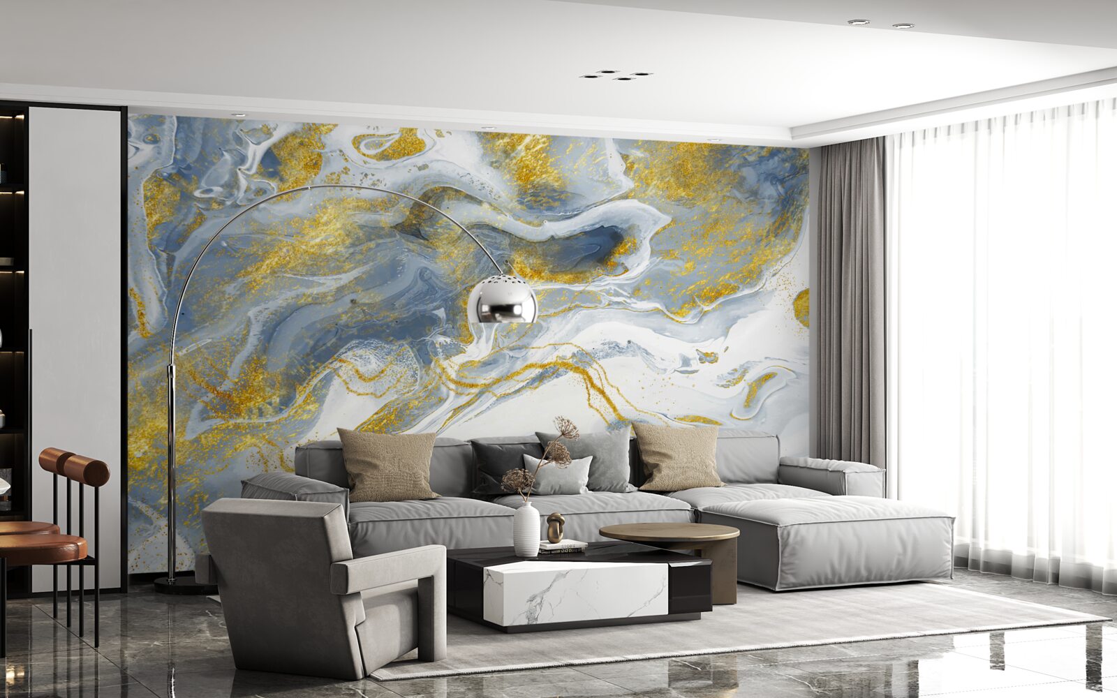 Fototapeta modrý mramor so zlatou intarziou