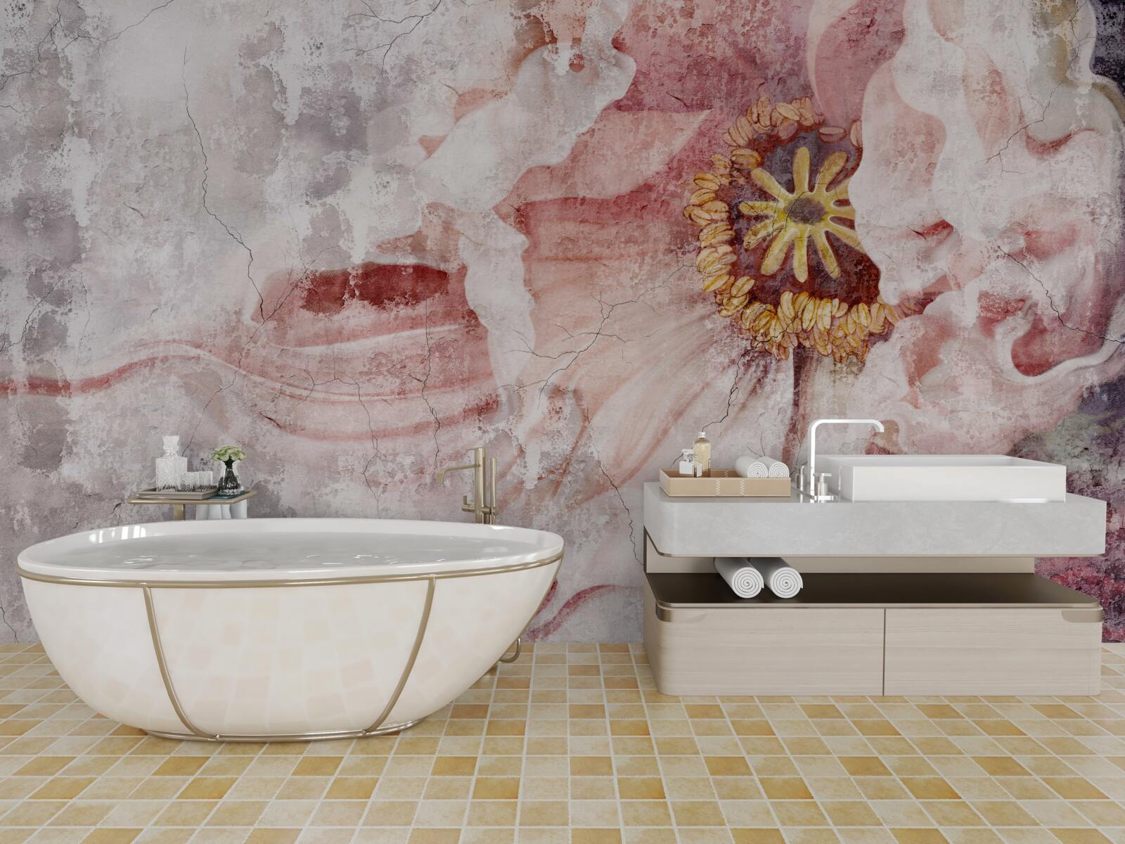 Fototapeta úžasný kvet na betónovej stene