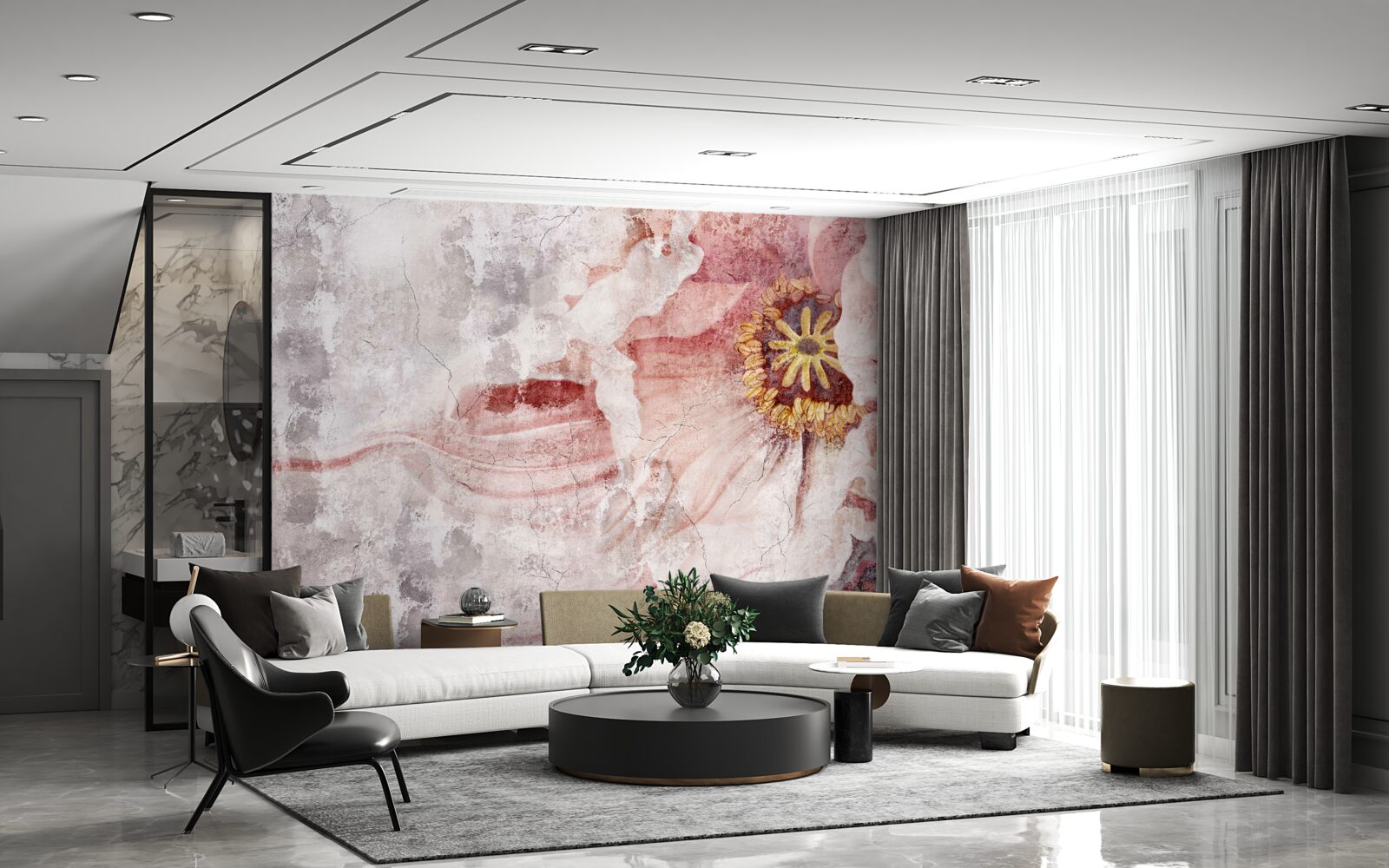 Fototapeta úžasný kvet na betónovej stene