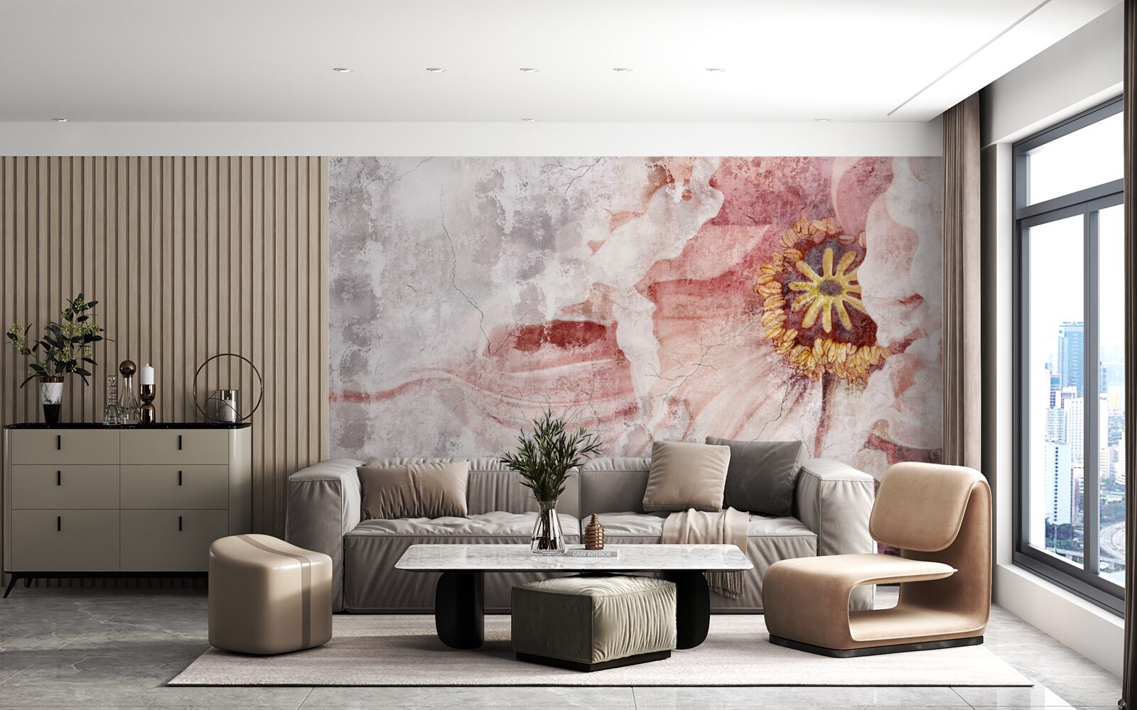 Fototapeta úžasný kvet na betónovej stene