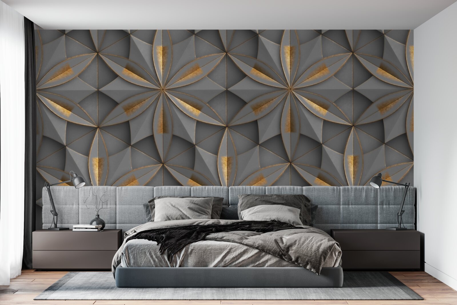 Fototapeta kvety sú sivé so zlatým okrajom