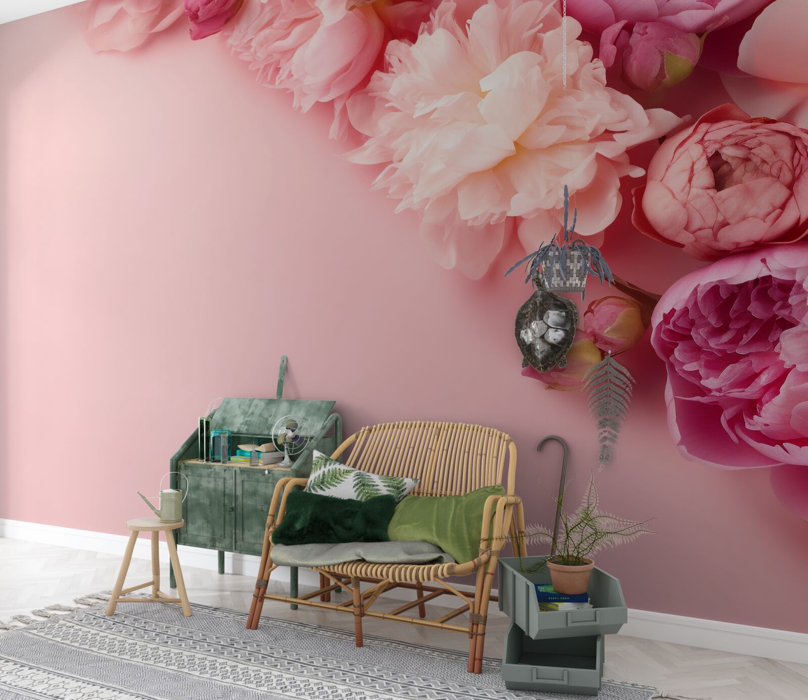 Fototapeta rôzne ružové kvety na pozadí rovnakého odtieňa