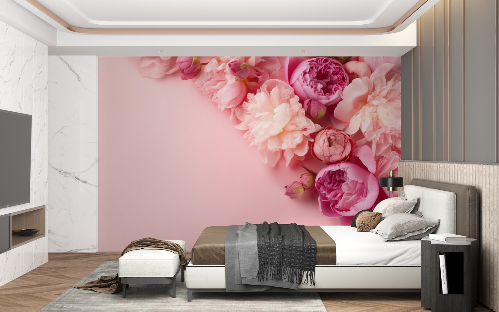 Fototapeta rôzne ružové kvety na pozadí rovnakého odtieňa