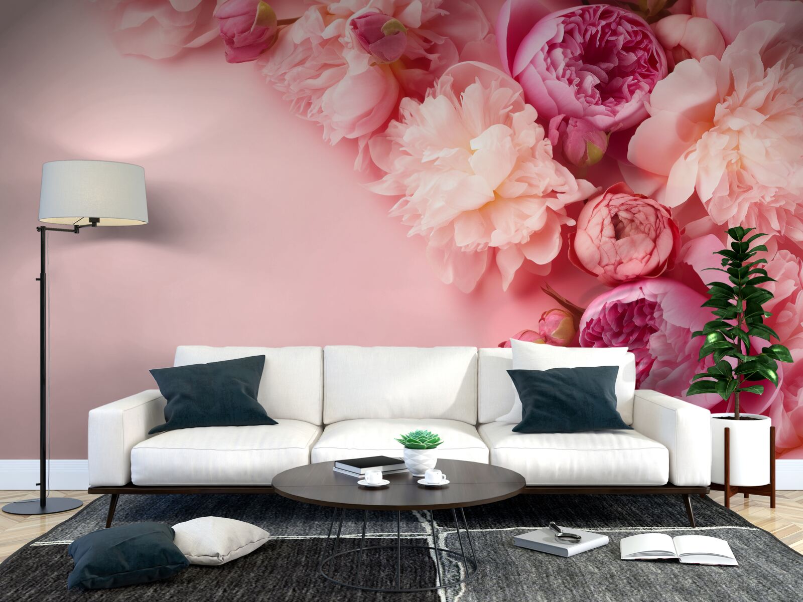 Fototapeta rôzne ružové kvety na pozadí rovnakého odtieňa