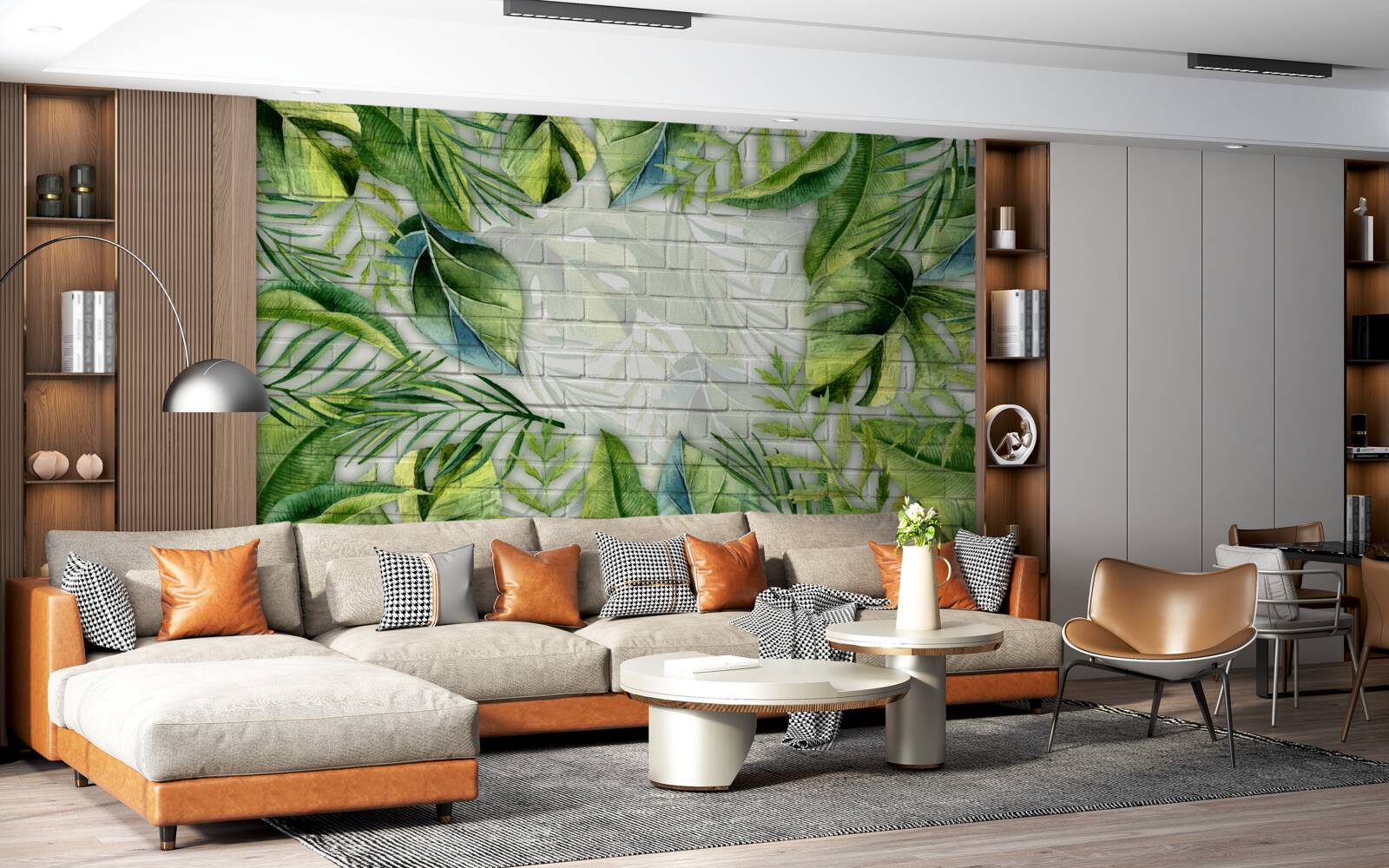 Fototapeta tropická zeleň na tehlovej stene