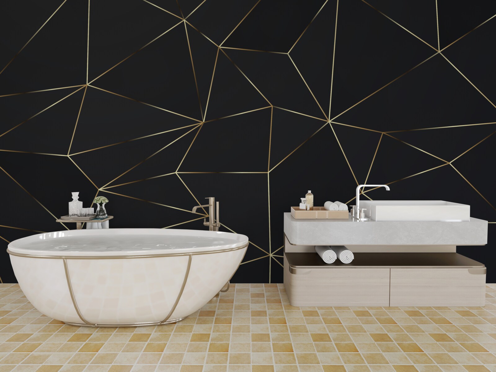 Fototapeta geometrické tvary so zlatými okrajmi