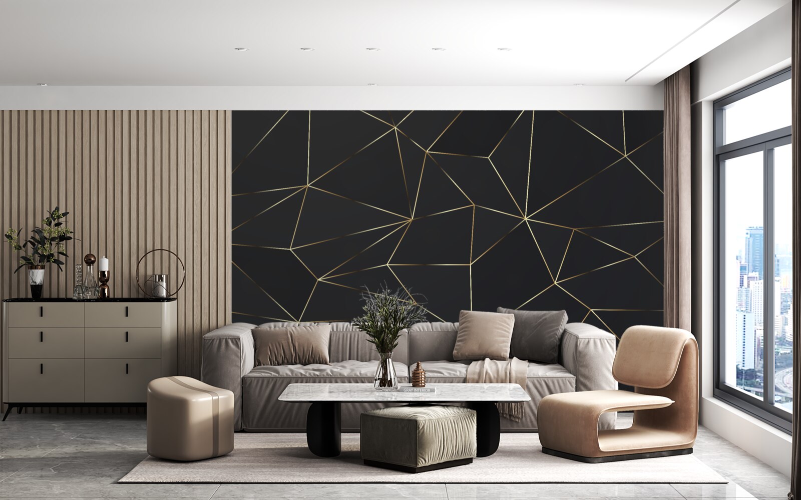 Fototapeta geometrické tvary so zlatými okrajmi