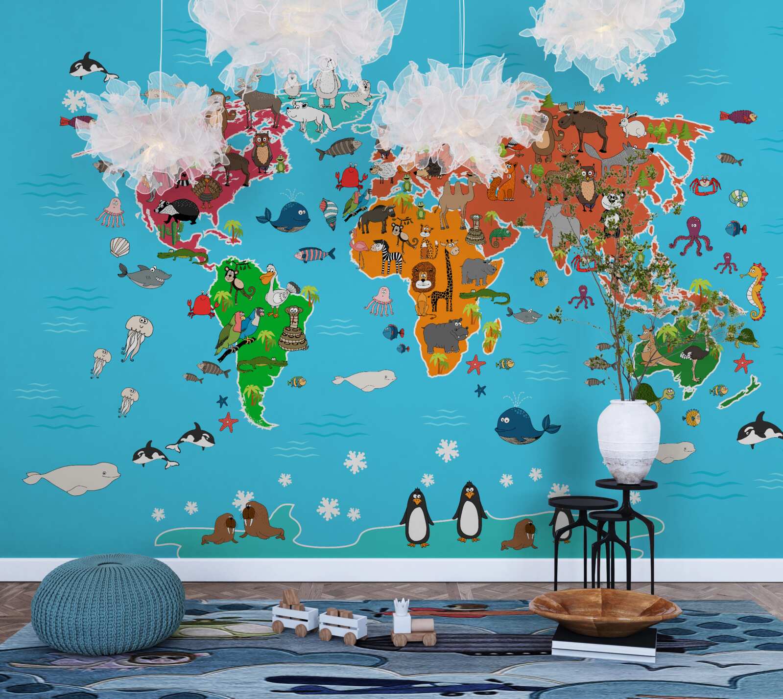 Fototapeta veľké množstvo zvierat na mape sveta so živými detailmi