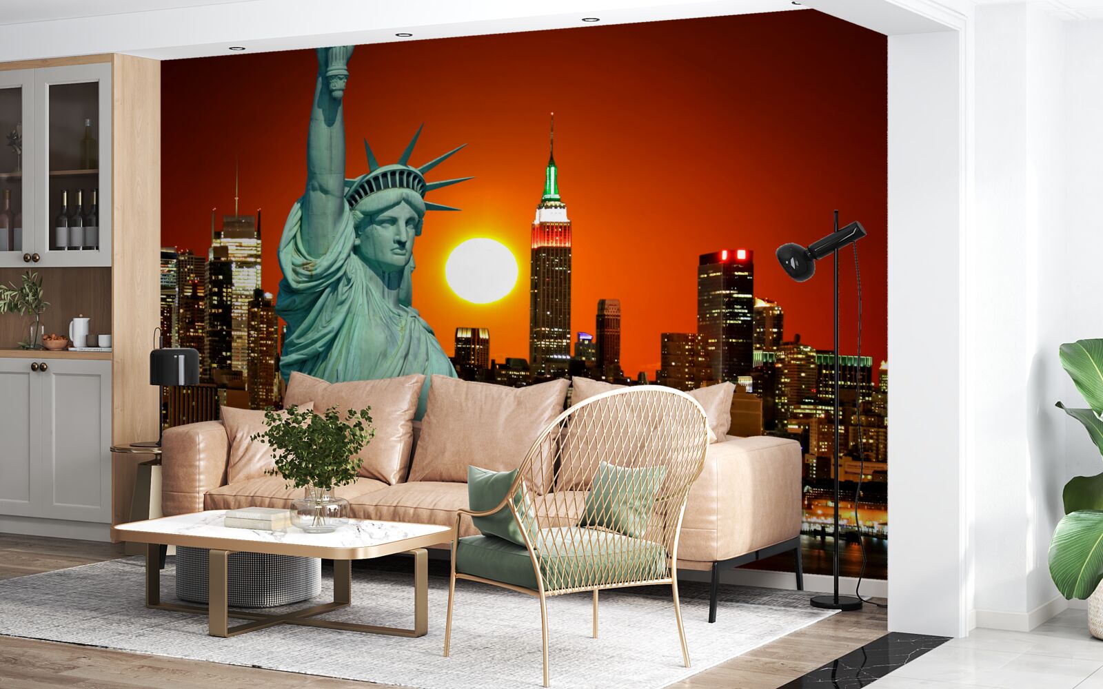 Fototapeta západ slnka osvetľuje sochu slobody