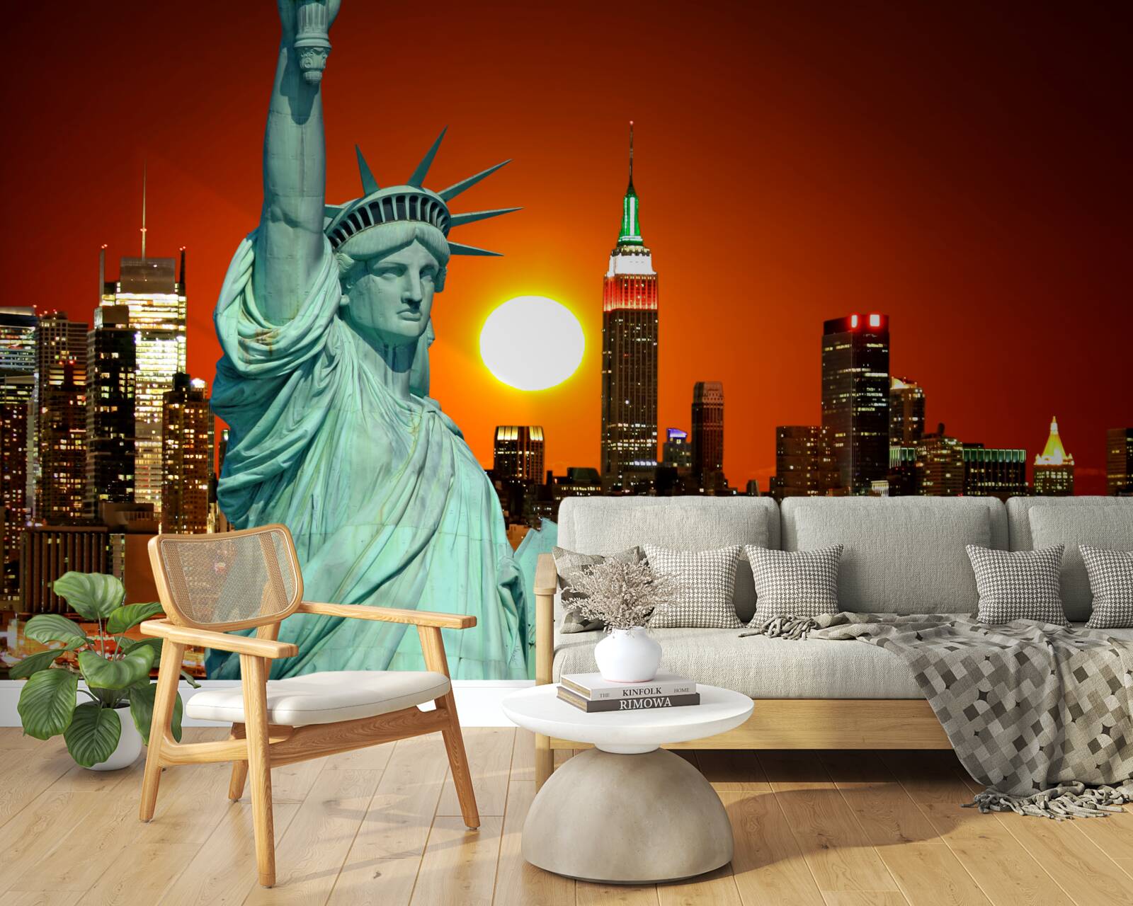 Fototapeta západ slnka osvetľuje sochu slobody