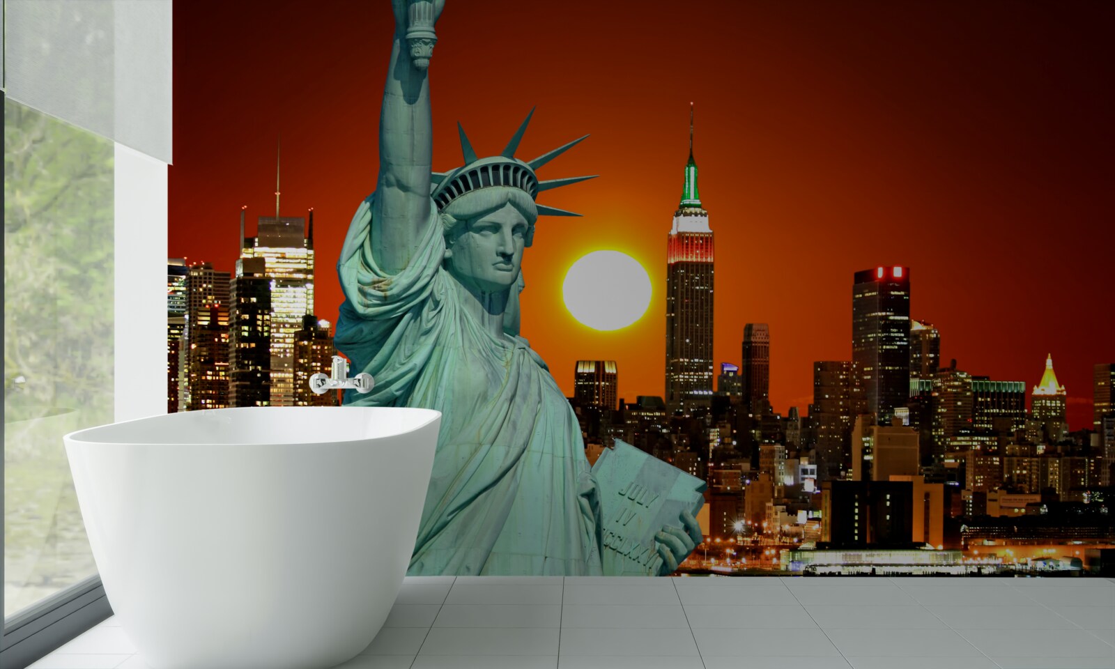 Fototapeta západ slnka osvetľuje sochu slobody