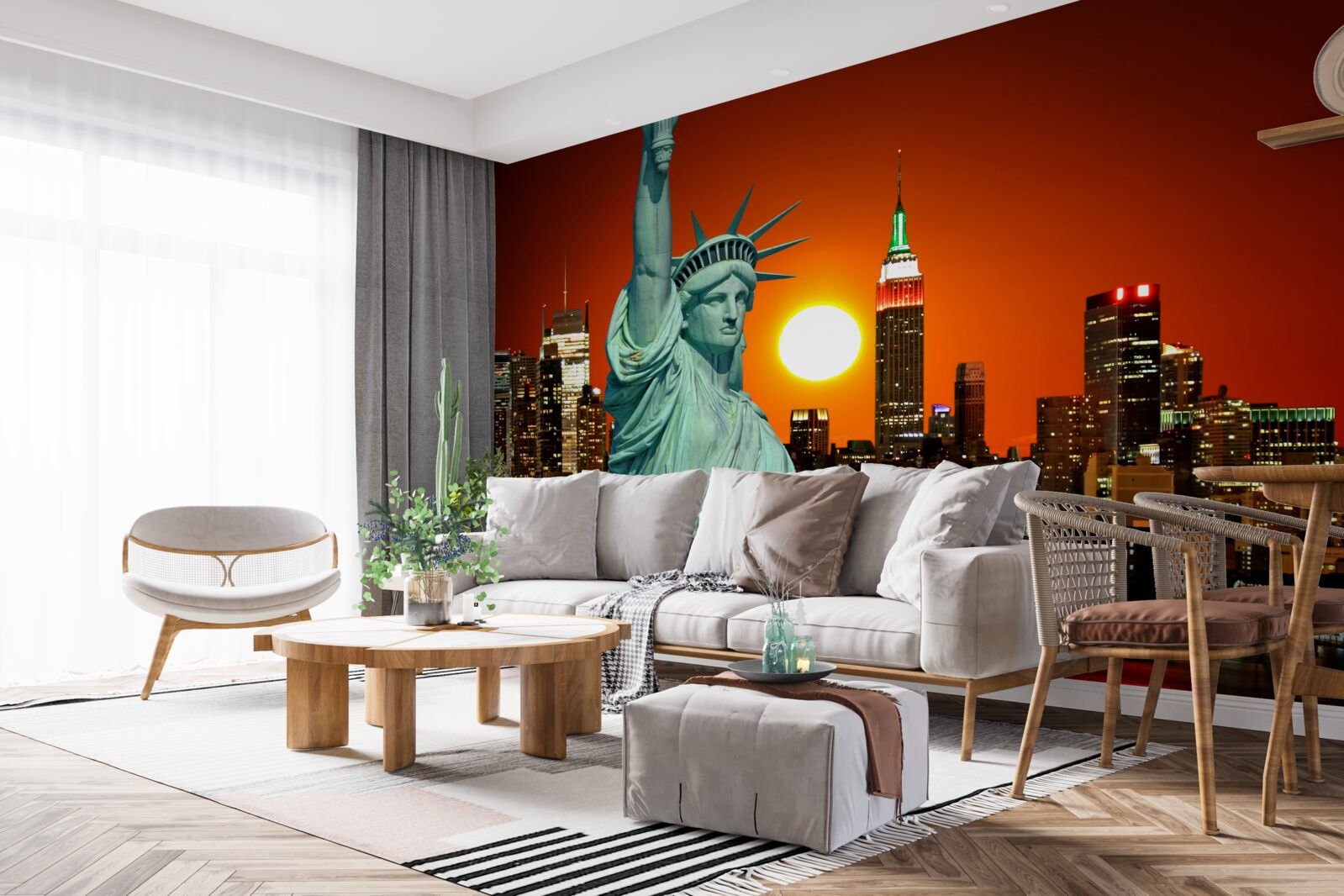 Fototapeta západ slnka osvetľuje sochu slobody