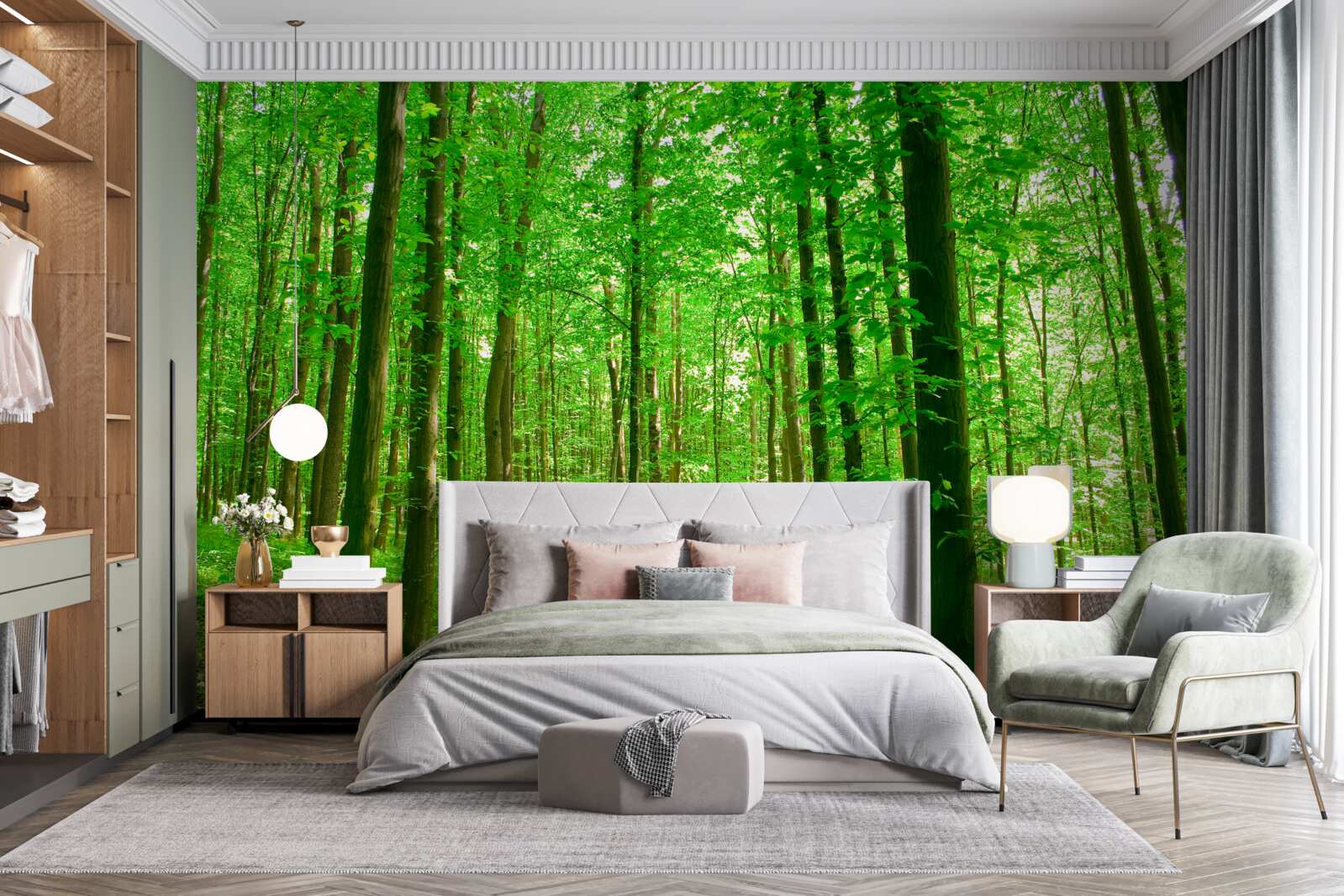 Fototapeta tenký letný les s listnatými stromami