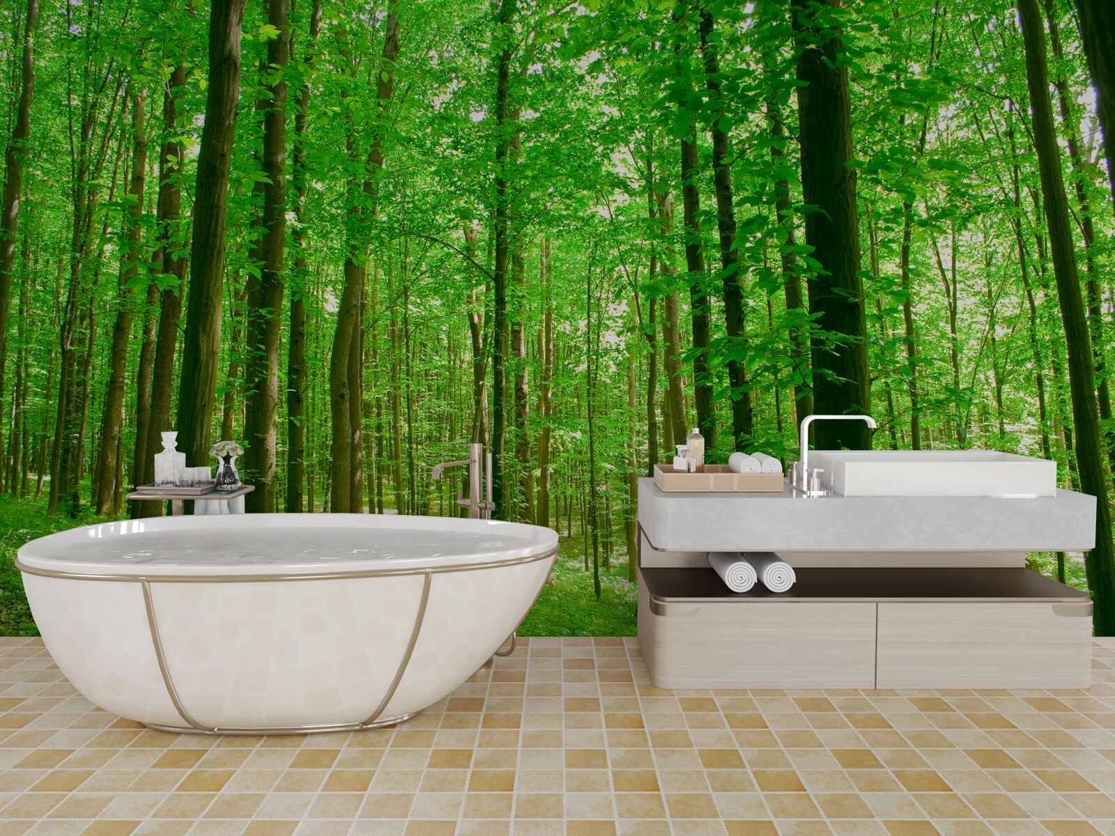 Fototapeta tenký letný les s listnatými stromami