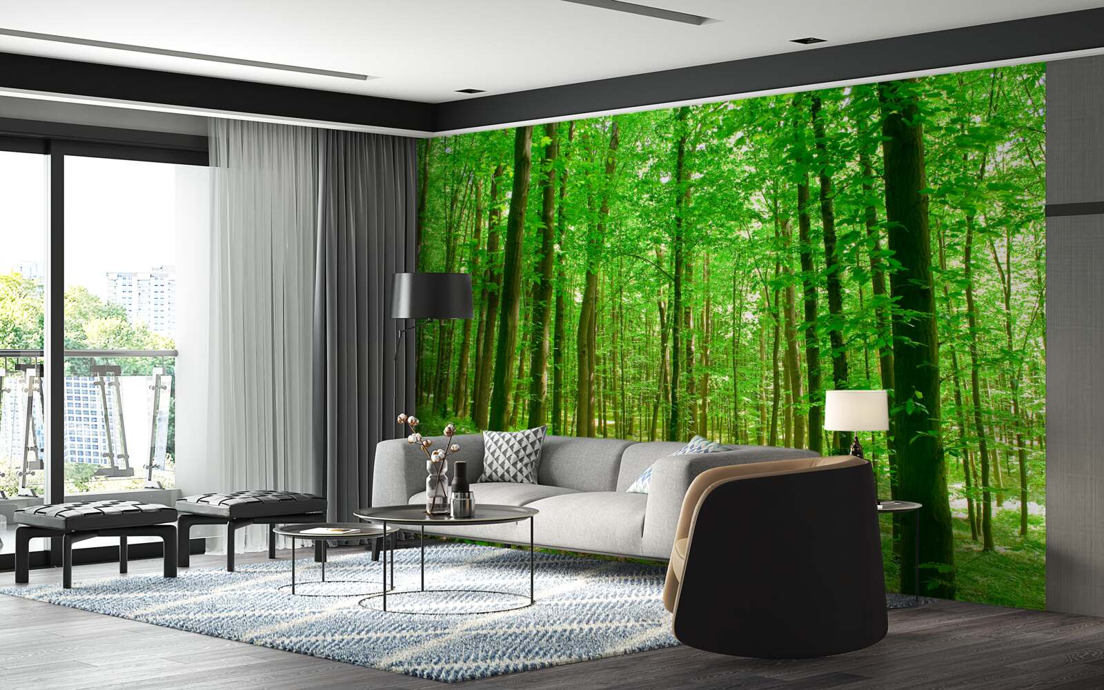 Fototapeta tenký letný les s listnatými stromami