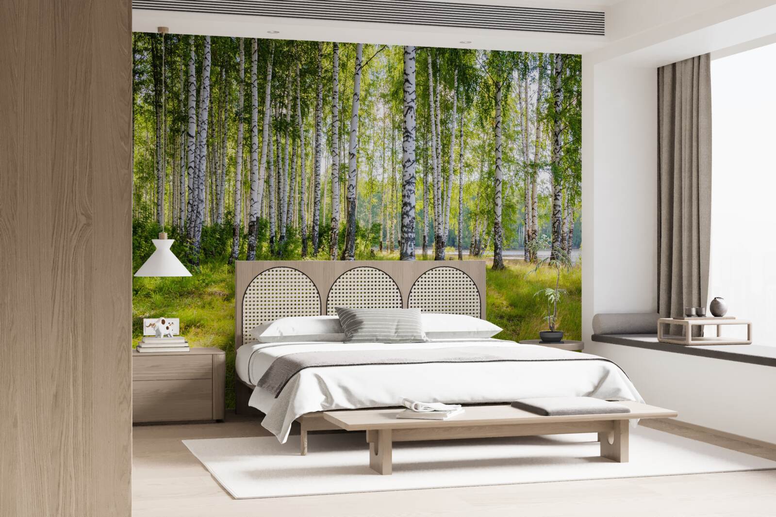 Fototapeta Svitanie v zelenej brezovej húštine