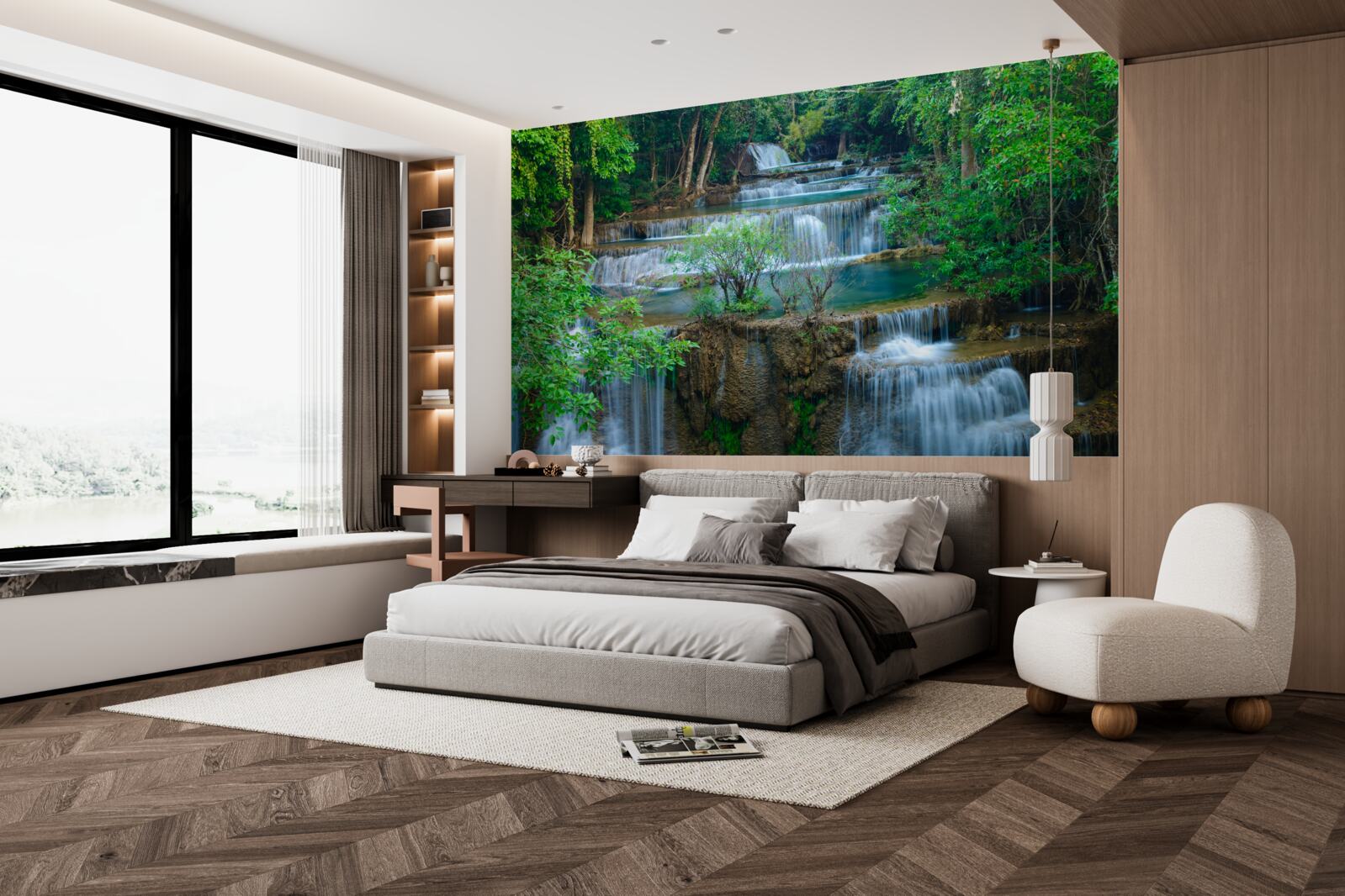 Fototapeta vodopády padajúce majestátne do potokov v lese vytvárajú kaskádu