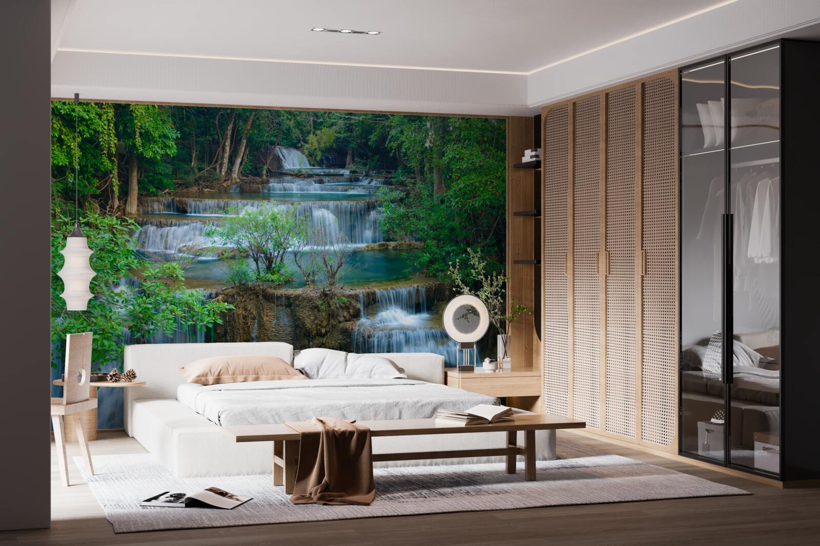 Fototapeta vodopády padajúce majestátne do potokov v lese vytvárajú kaskádu