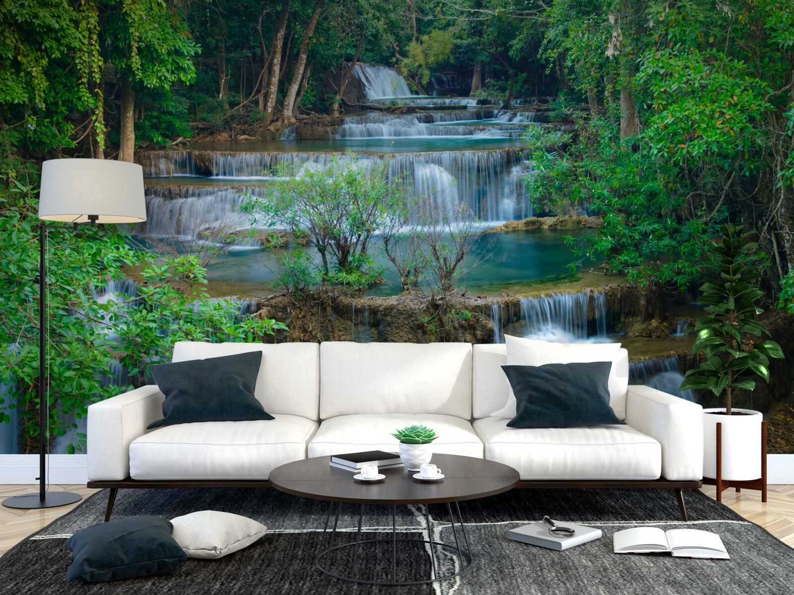 Fototapeta vodopády padajúce majestátne do potokov v lese vytvárajú kaskádu