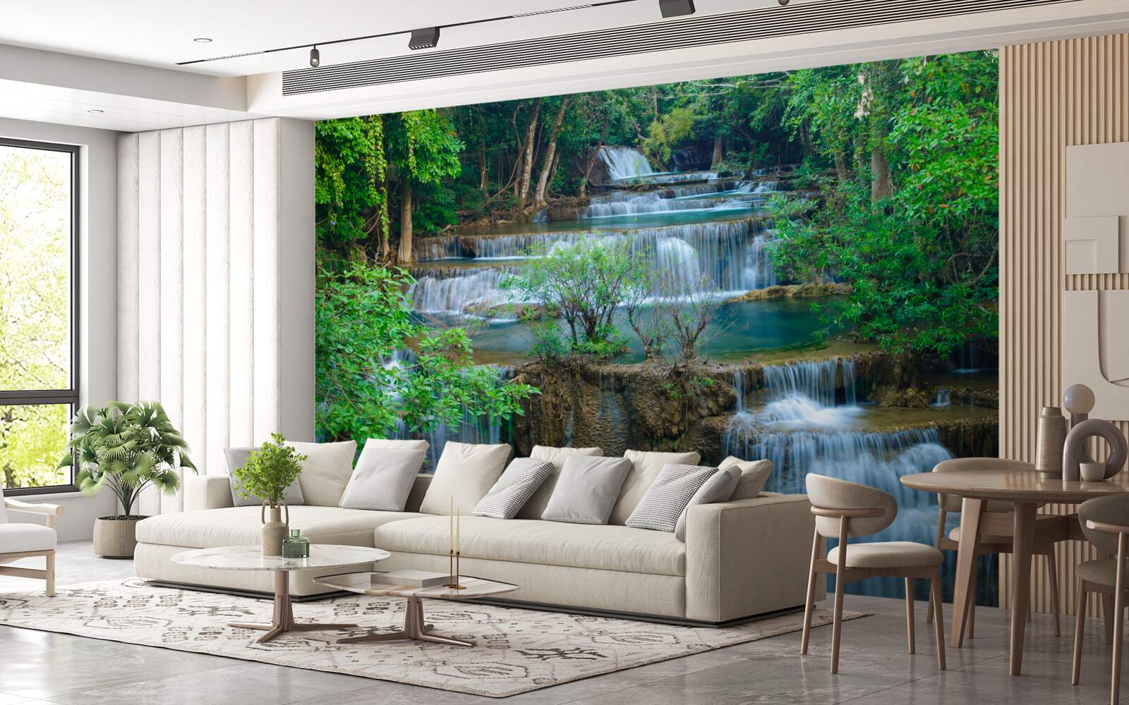 Fototapeta vodopády padajúce majestátne do potokov v lese vytvárajú kaskádu